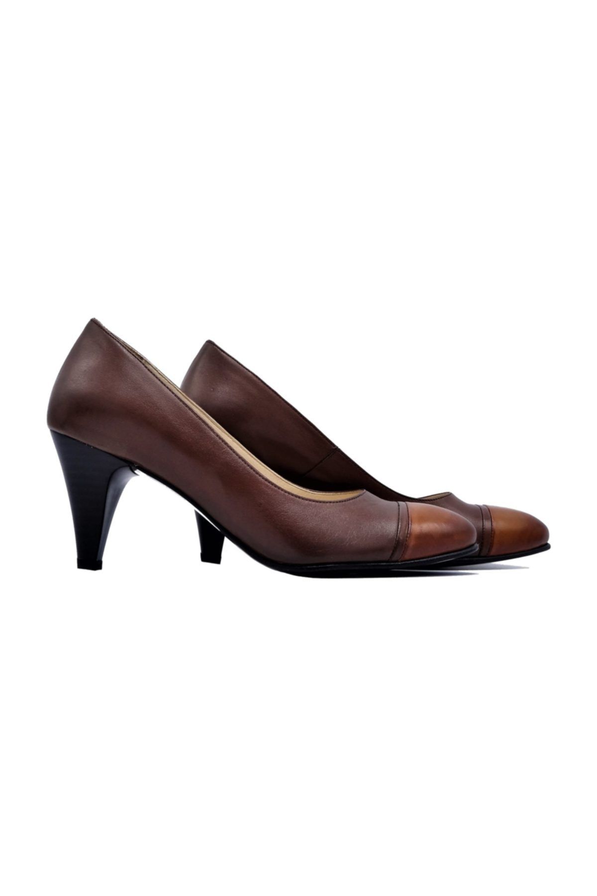Zaim Kundura Hakiki Deri Kahverengi Kadın Klasik Topuklu Ayakkabı 505061530-1