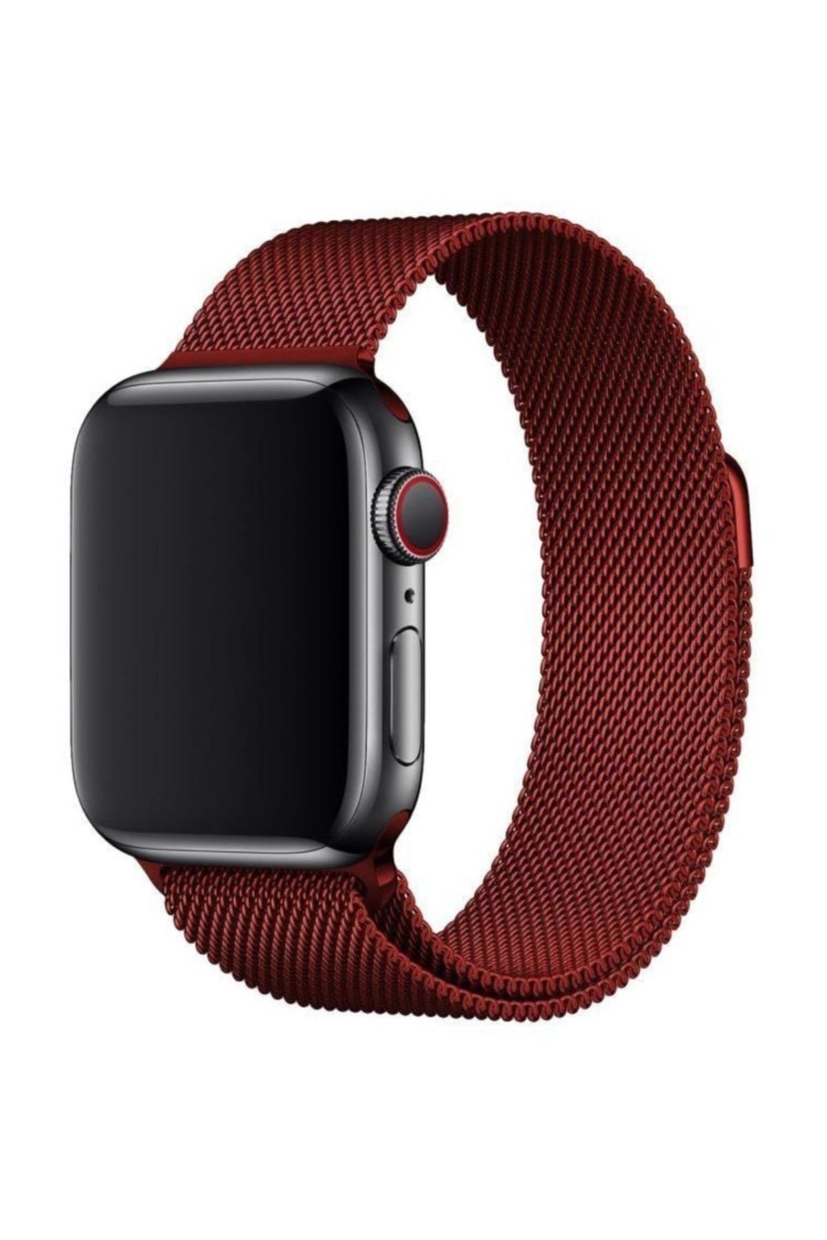 TahTicMer Apple Watch 38 Mm Çelik Kayış Hasır Örme Kordon Milano Kırmızı