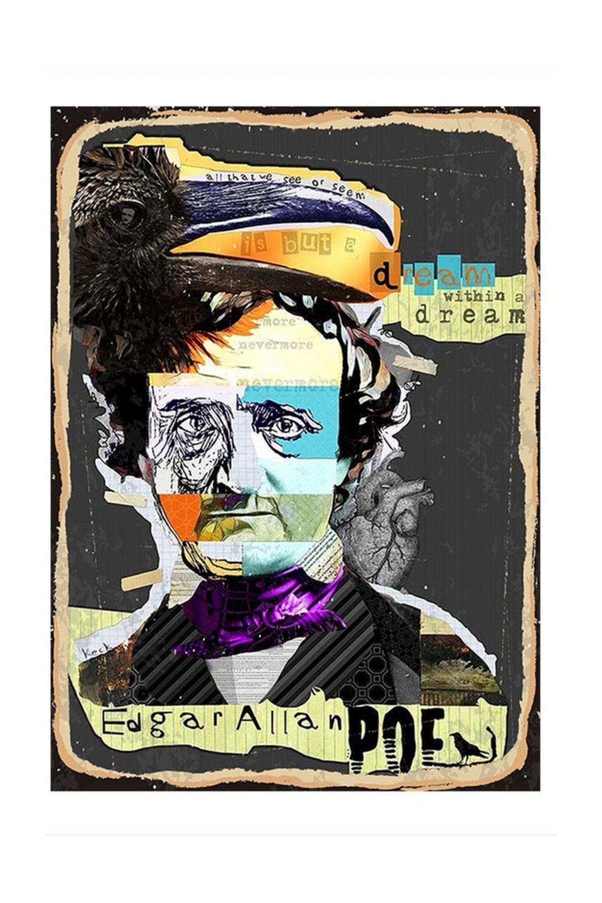 Tablomega Edgar Allan Poe Dekoratif Ahşap Tablo 25x35cm