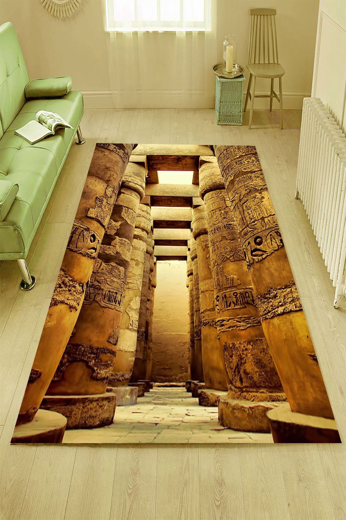 Resmiro Antik Mısır Lahit Desenli Dijital Baskılı Halı