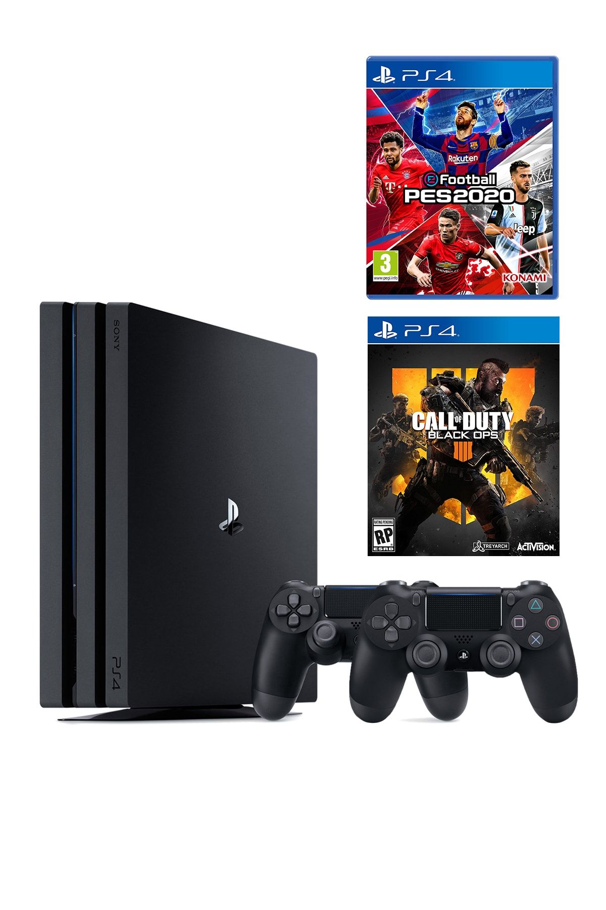 Sony Playstation 4 Pro 1 TB + 2. PS4 Kol + PS4 Pes 2020 + PS4 COD Black Ops 4