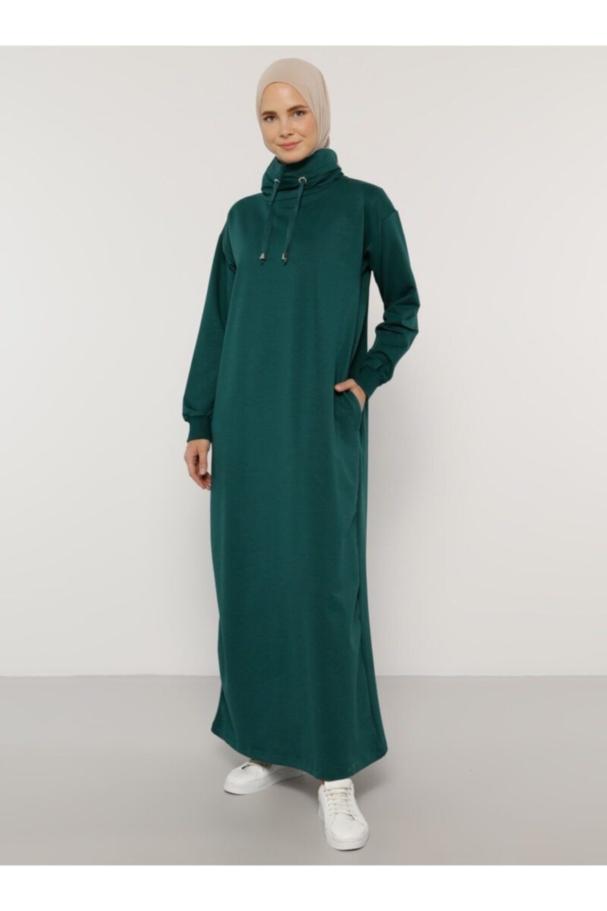 Everyday Basic Kadın Yeşil Boğazlı Yaka Cepli Elbise