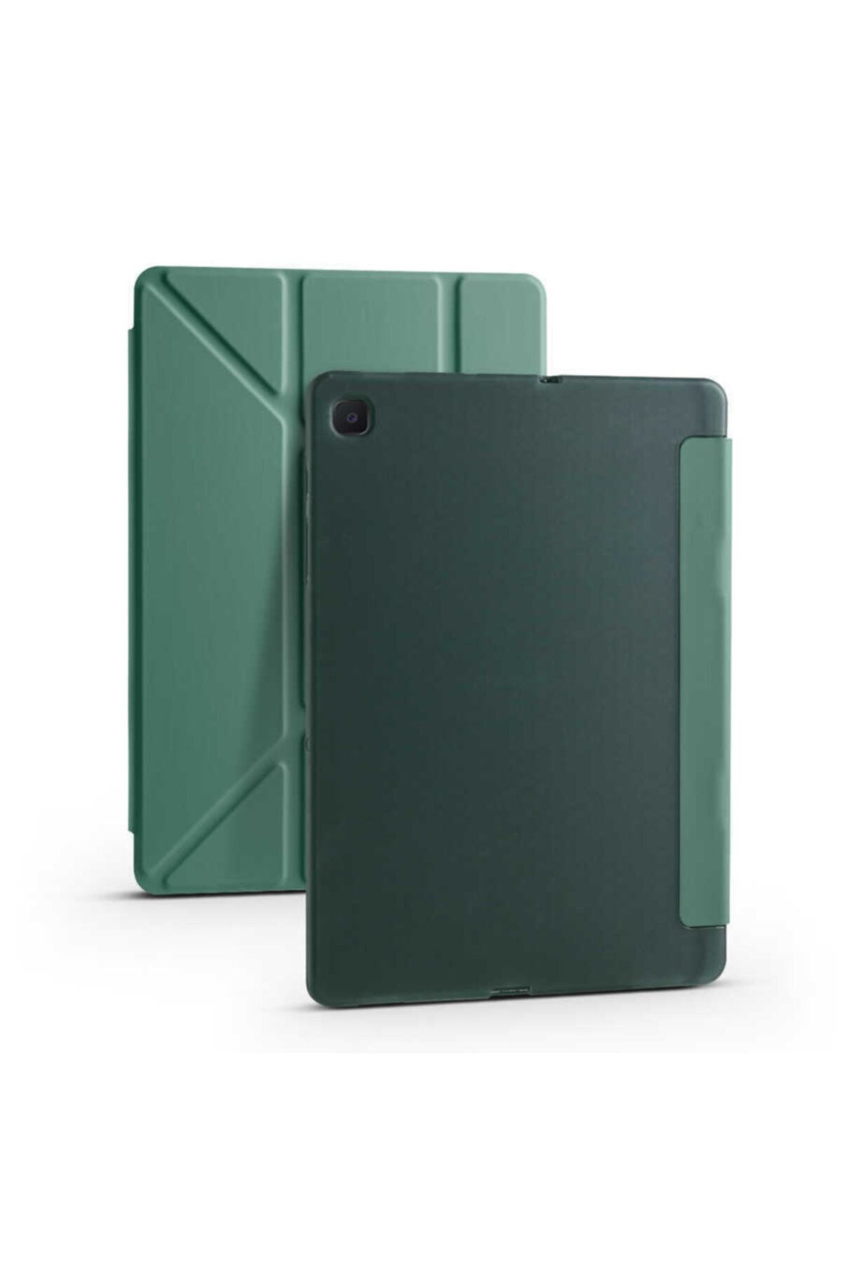 HTstore Galaxy Tab A7 10.4 T500 2020 Kılıf Tri Folding Kalem Bölmeli Standlı Kılıf-koyu Yeşil