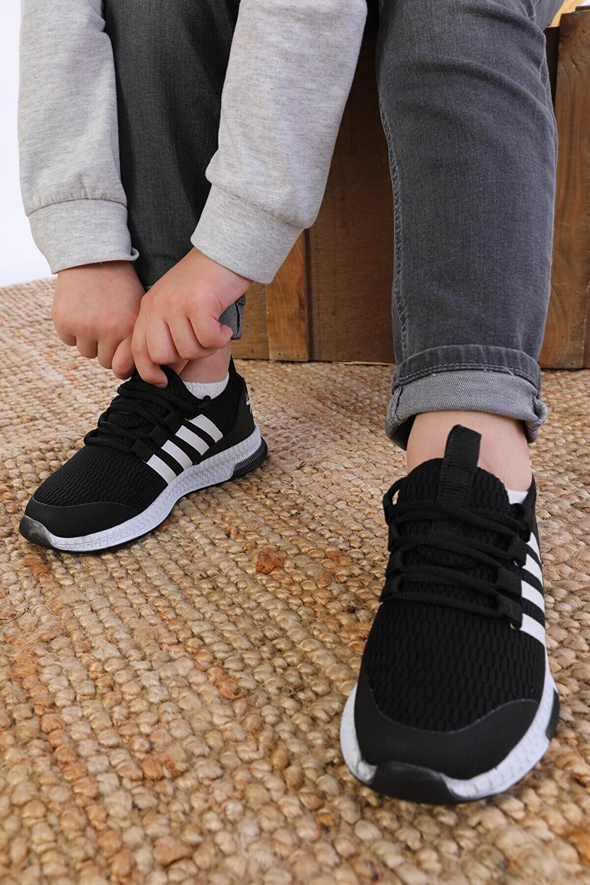 AlbiShoes Yazlık Hafif Unisex Çocuk Sneaker Siyah - Beyaz