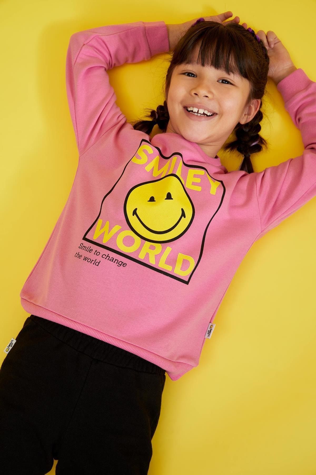 Defacto Kız Çocuk SmileyWorld Lisanslı Crop Sweatshirt