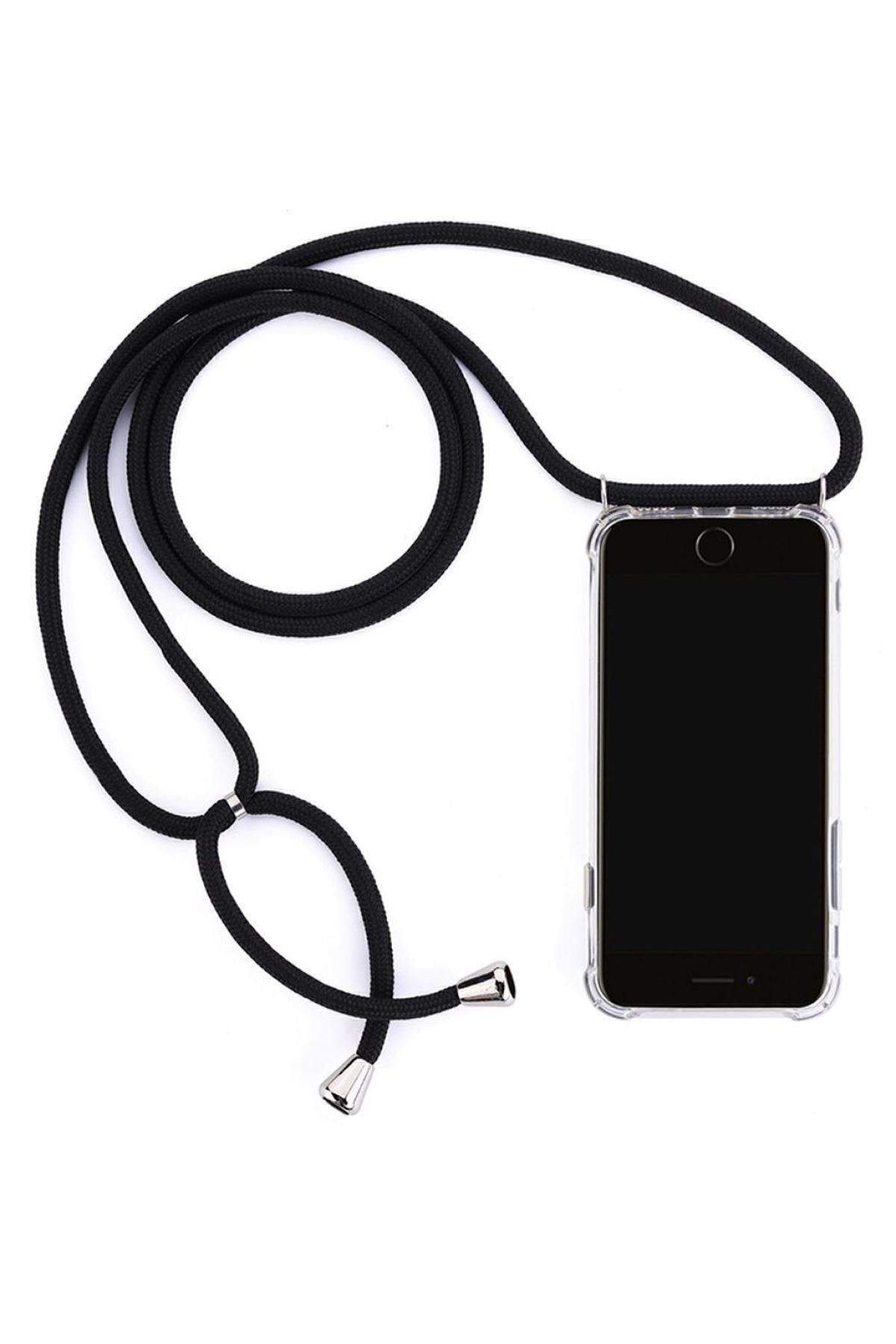 mtncover Şeffaf Iphone 11 Uyumlu İpli Boyun Askılı Siyah Telefon Kılıfı