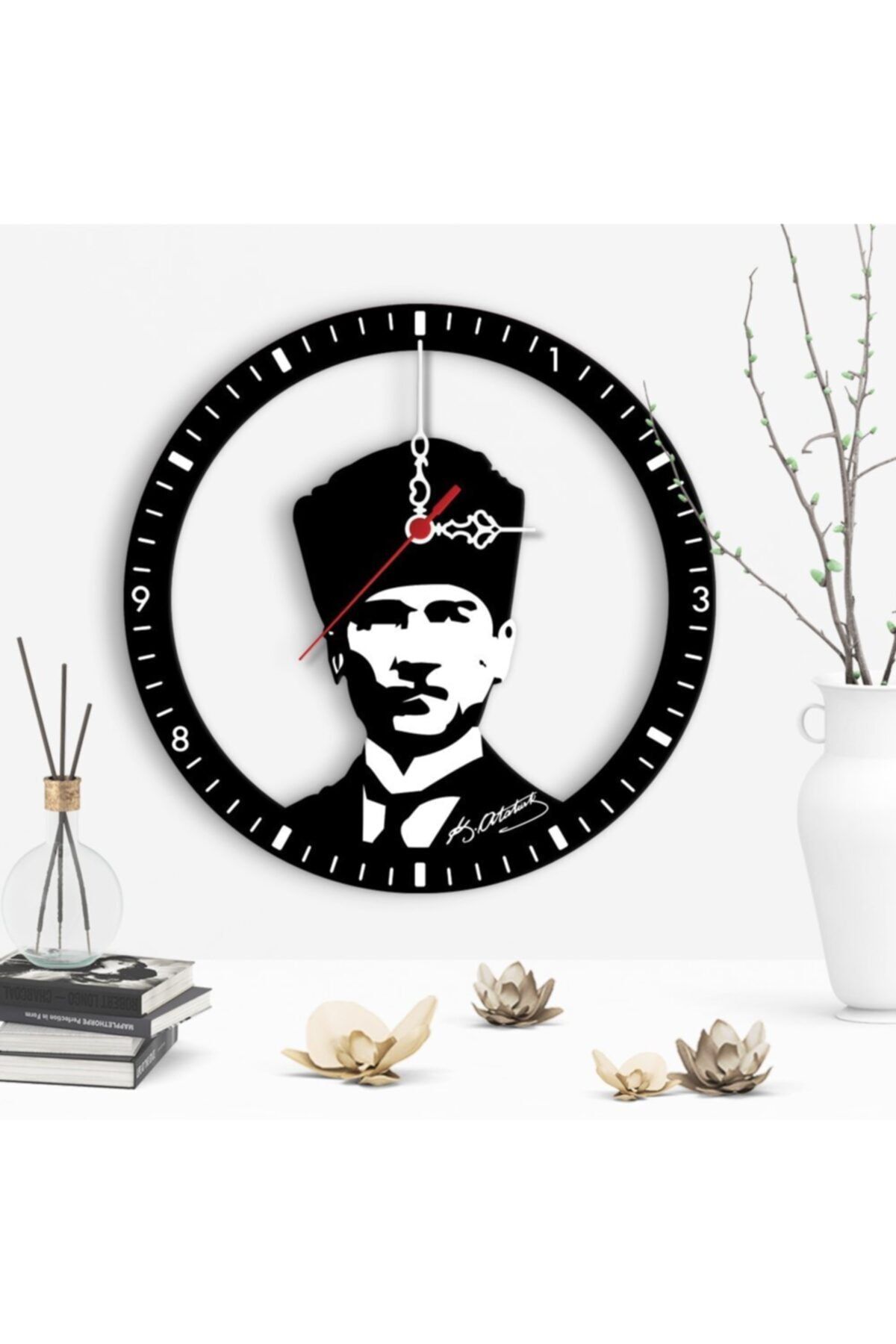 BK Dekoratif Atatürk Tasarımlı Ahşap Duvar Saati - 5