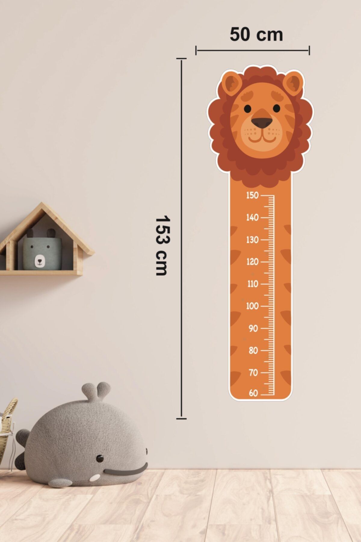 MSticker Sevimli Aslan Çocuk Bebek Odası Boy Cetveli Sticker(50x153cm)