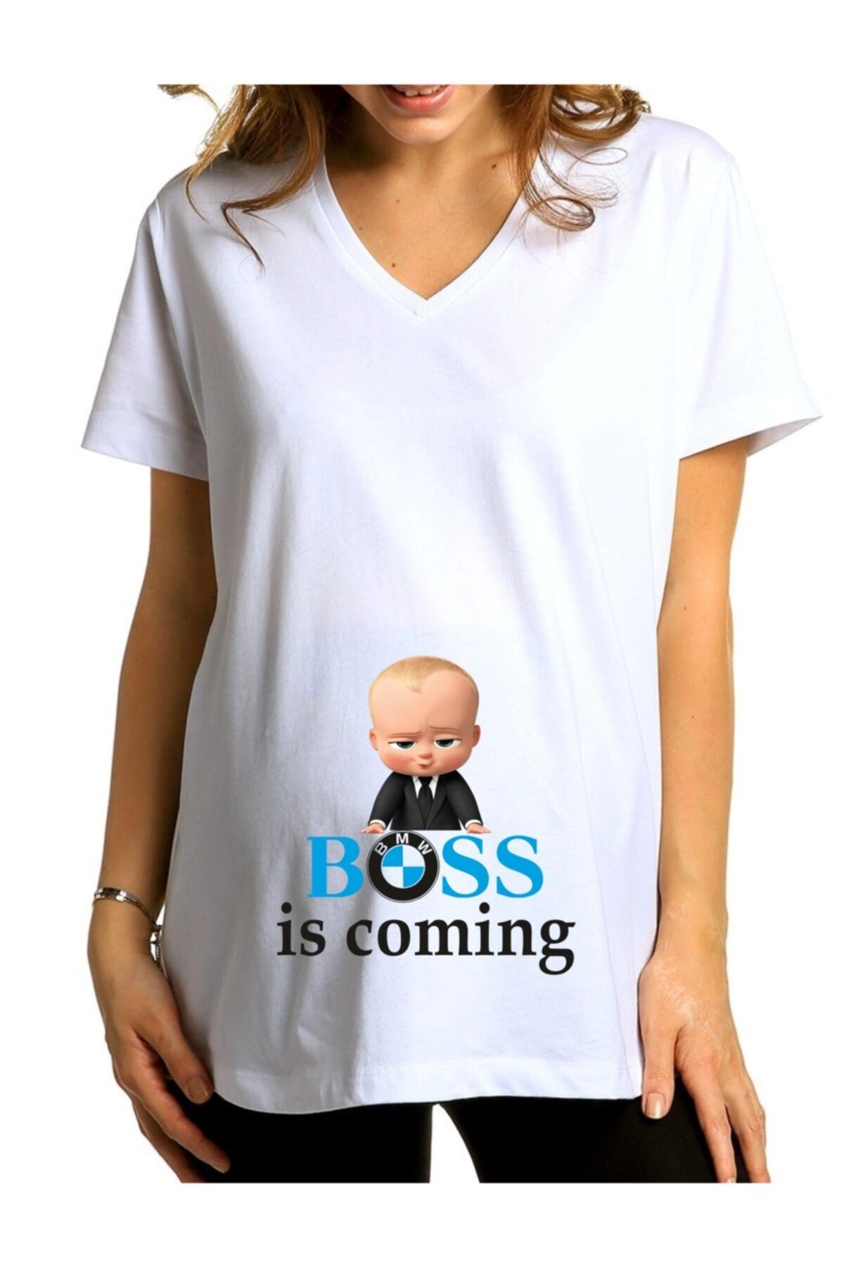 venüsdijital Boss Is Coming Bmw Baskılı Hamile Tişörtü