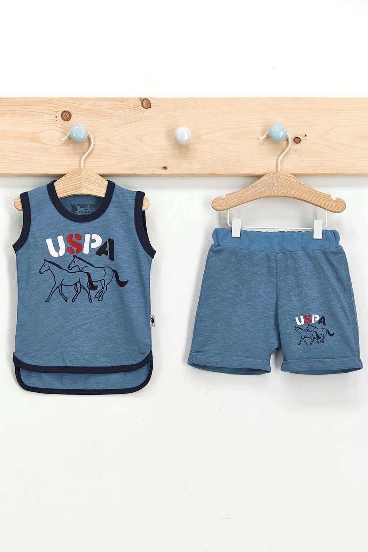 U.S. Polo Assn. Erkek Bebek Mavi Şortlu Takım  2 Li
