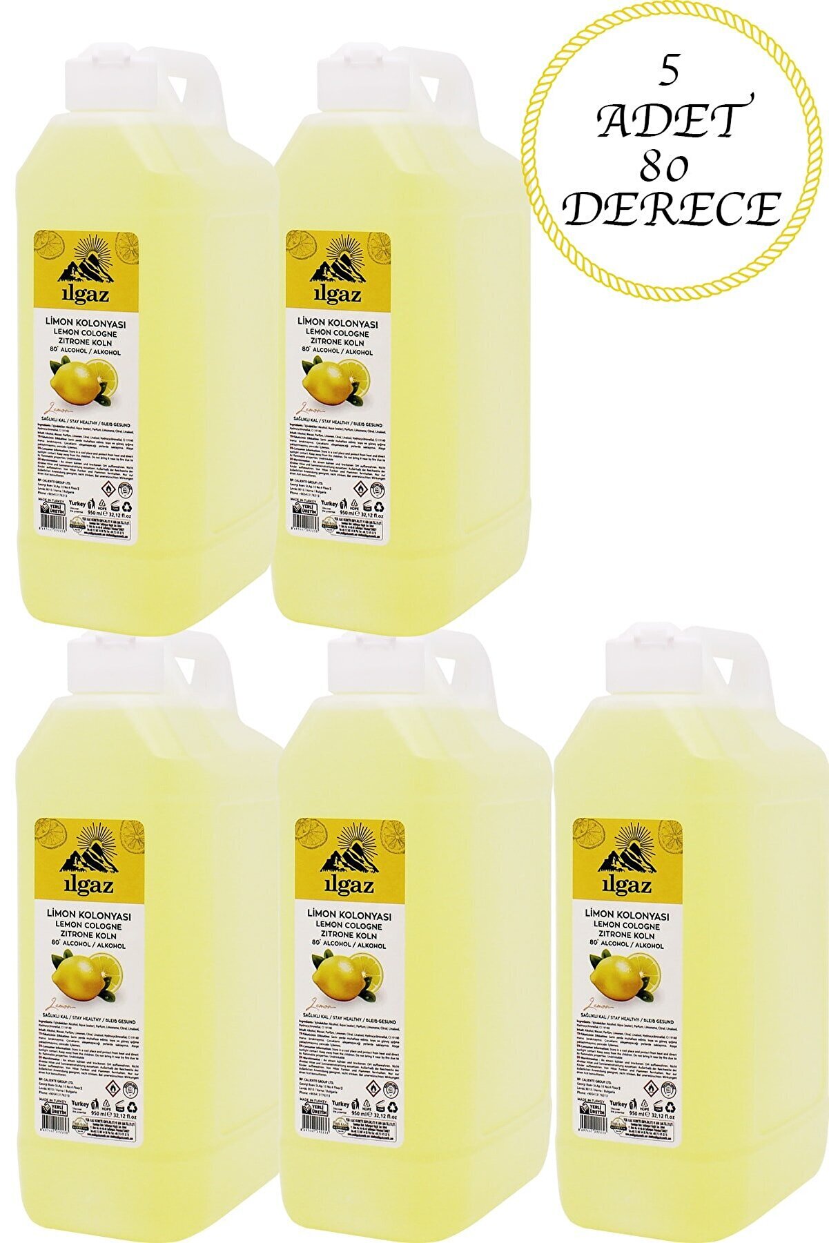 ILGAZ Limon Kolonyası 1000 Ml 80 Derece 5 Adet Bidon Limon Kolonyası Dev Fırsat