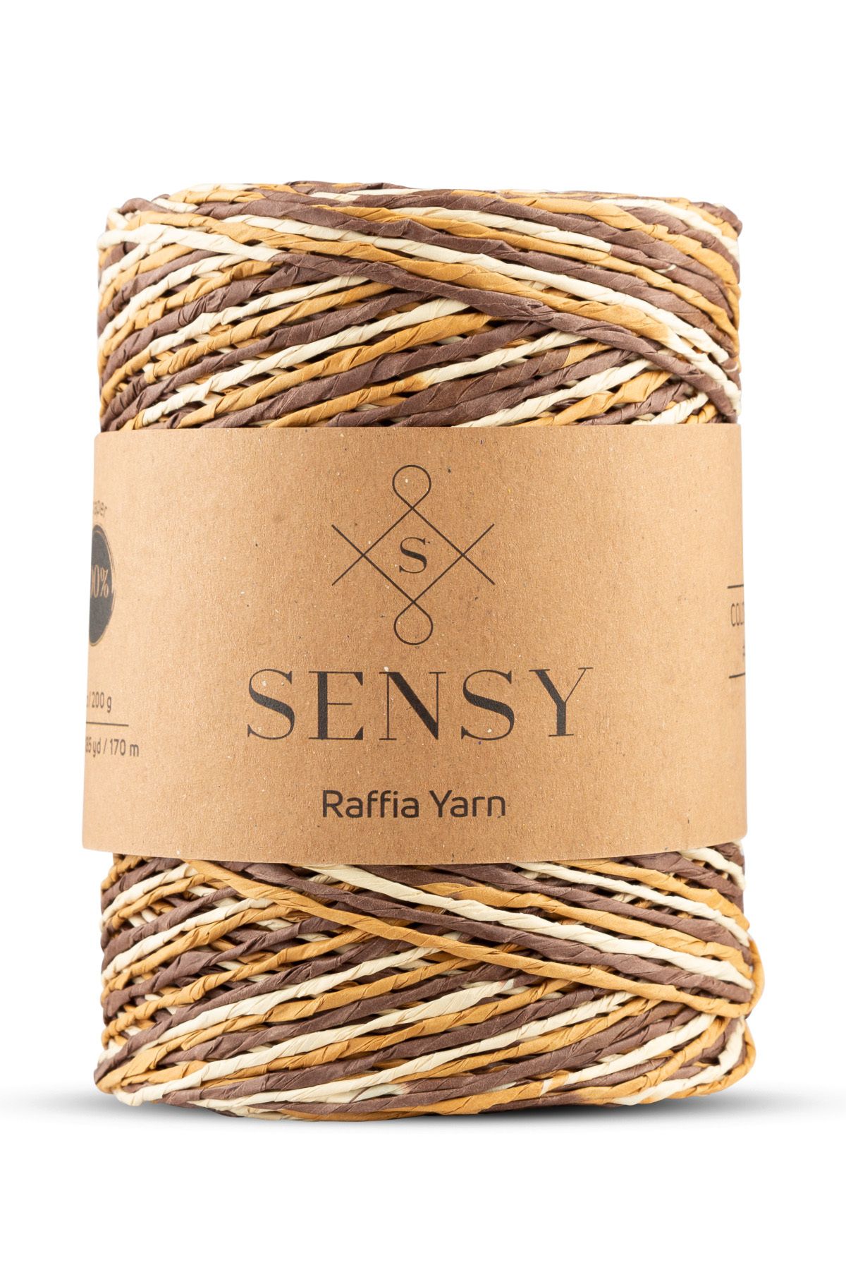 SENSY Premium Multi Ebruli 170M Doğal Kağıt İp, Hasır Kağıt İplik, Rafya,Çanta,Supla, Şapka İpi,