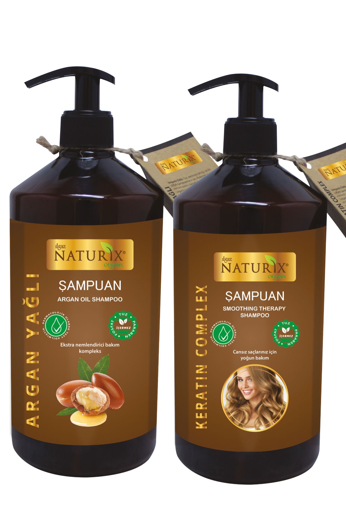 Ilgaz Naturix Organix 2'li Tuzsuz Argan Yağlı Şampuan + Keratin Şampuan 600 Ml Bitkisel Şampuan Paraben Içermez