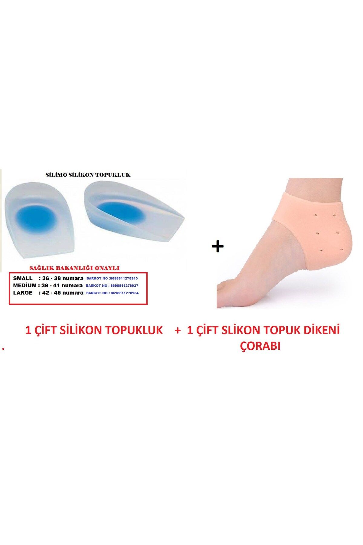 silimo Tabanlık Gizli Topuk Yastığı Boy Uzatıcı Silikon Çorap Diken Batma 1 çift