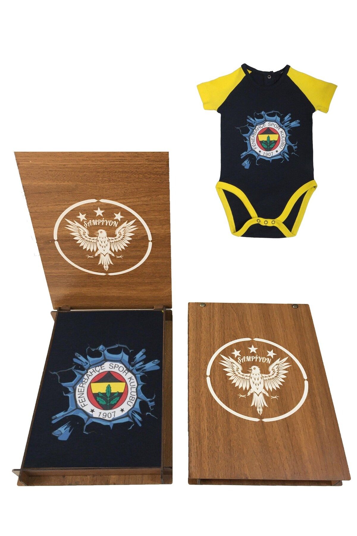 Fenerbahçe Lisanslı Bebek Lacivert Body Hediye Kanarya Ahşap Kutulu