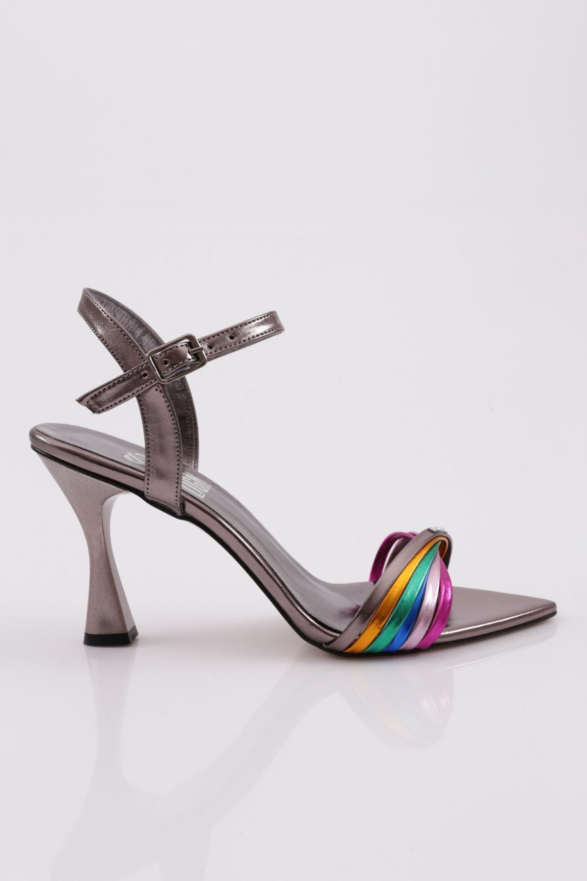 Dgn Pm161-K3019 Kadin Renkli Şeritli Topuklu Ayakkabı