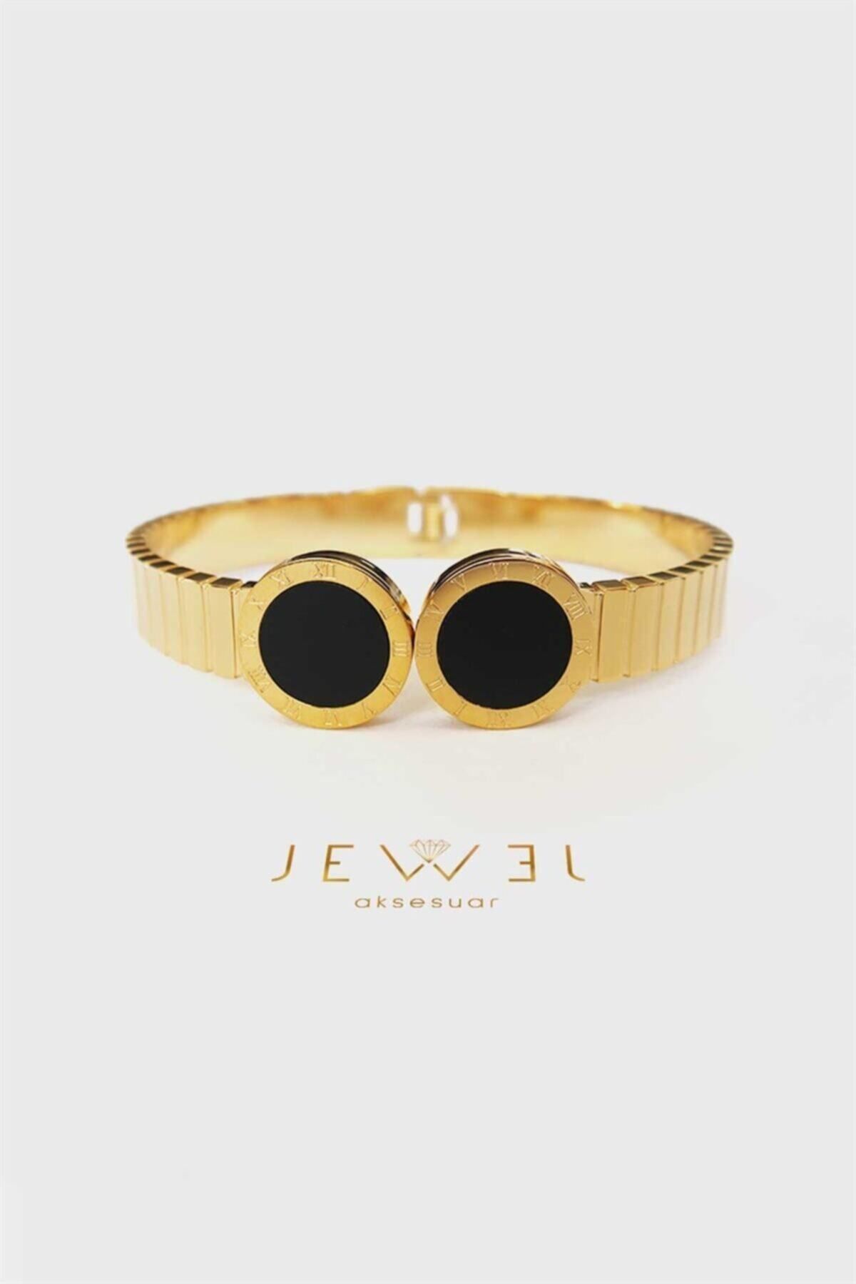 Jewel Çift Siyah Kutuplu Gold Altın Kaplama Bileklik