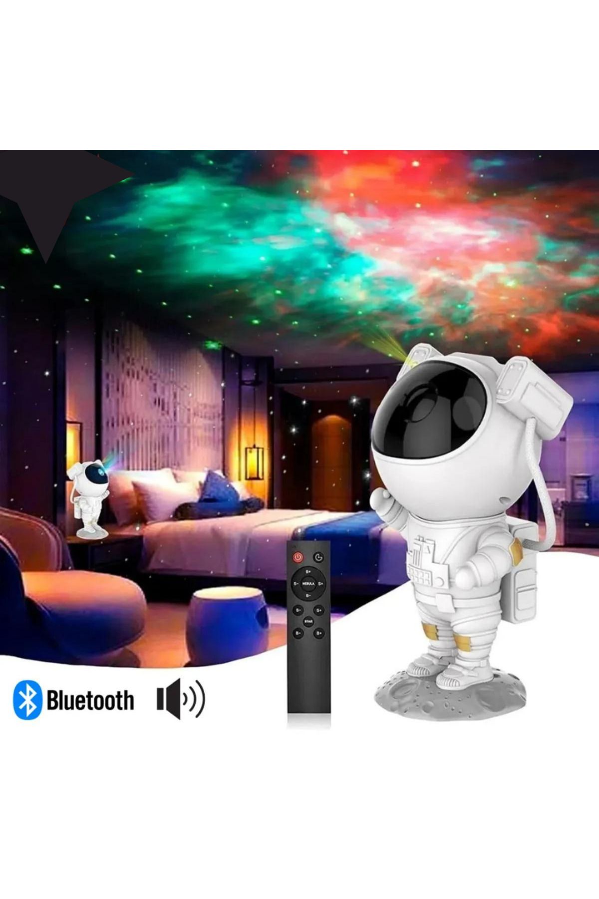 BOXZY Astronot Projektör Bluetooth Hoparlör Yıldız Işıklı Galaksi Samanyolu Gece Lambası Kumandalı