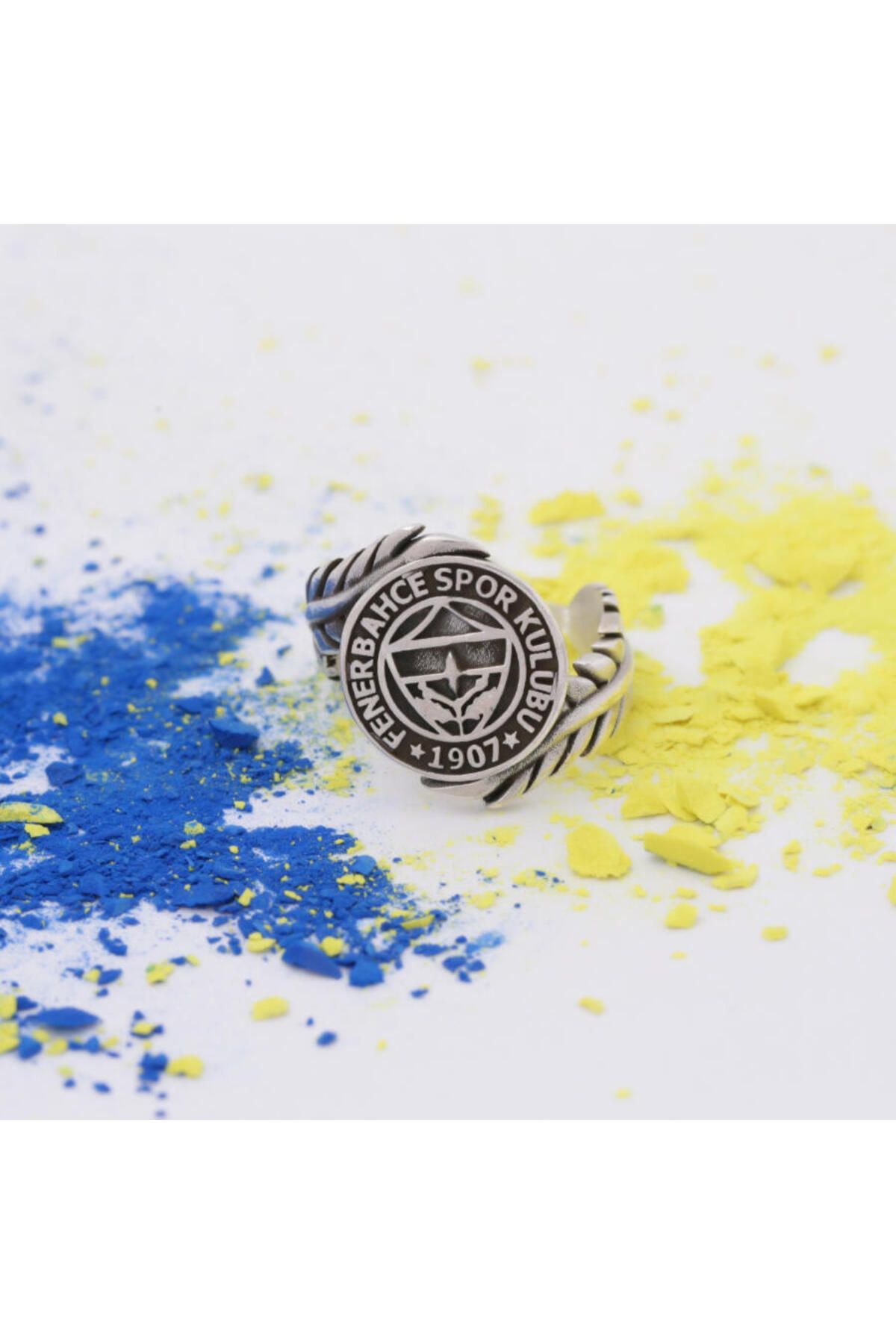 Fenerbahçe FB Lisanslı Gümüş Arma Palamut Desenli Yüzük