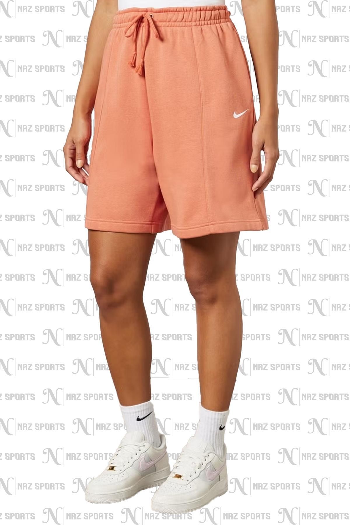Nike Sportswear Ess. Collt. Fleece High-Waisted Yüksek Belli Bol Kesim Turuncu Rengi Kadın Spor Şort