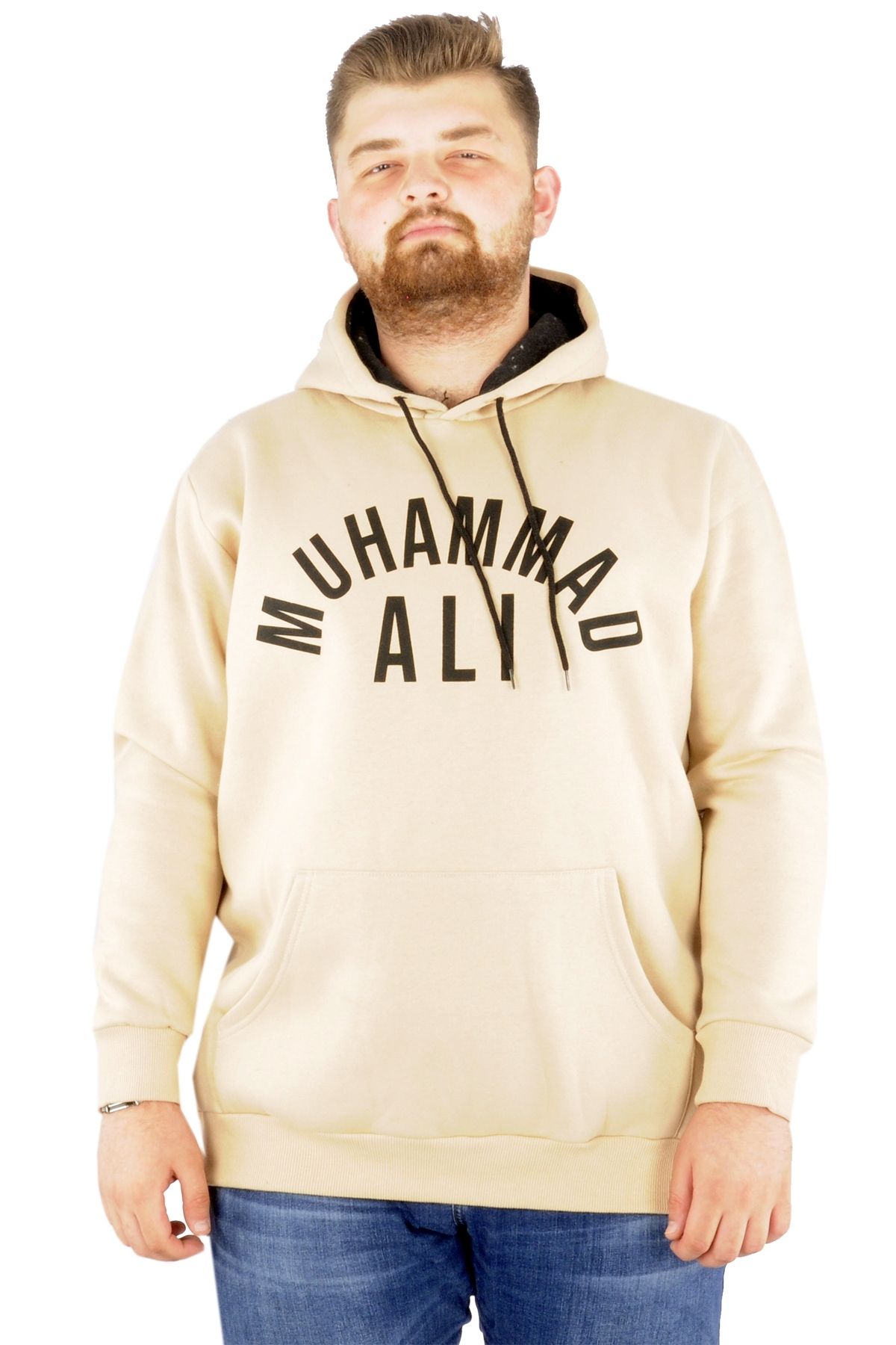 Modexl Mode Xl Erkek Sweatshirt Kapşonlu Muhammad Ali 22561 Bej