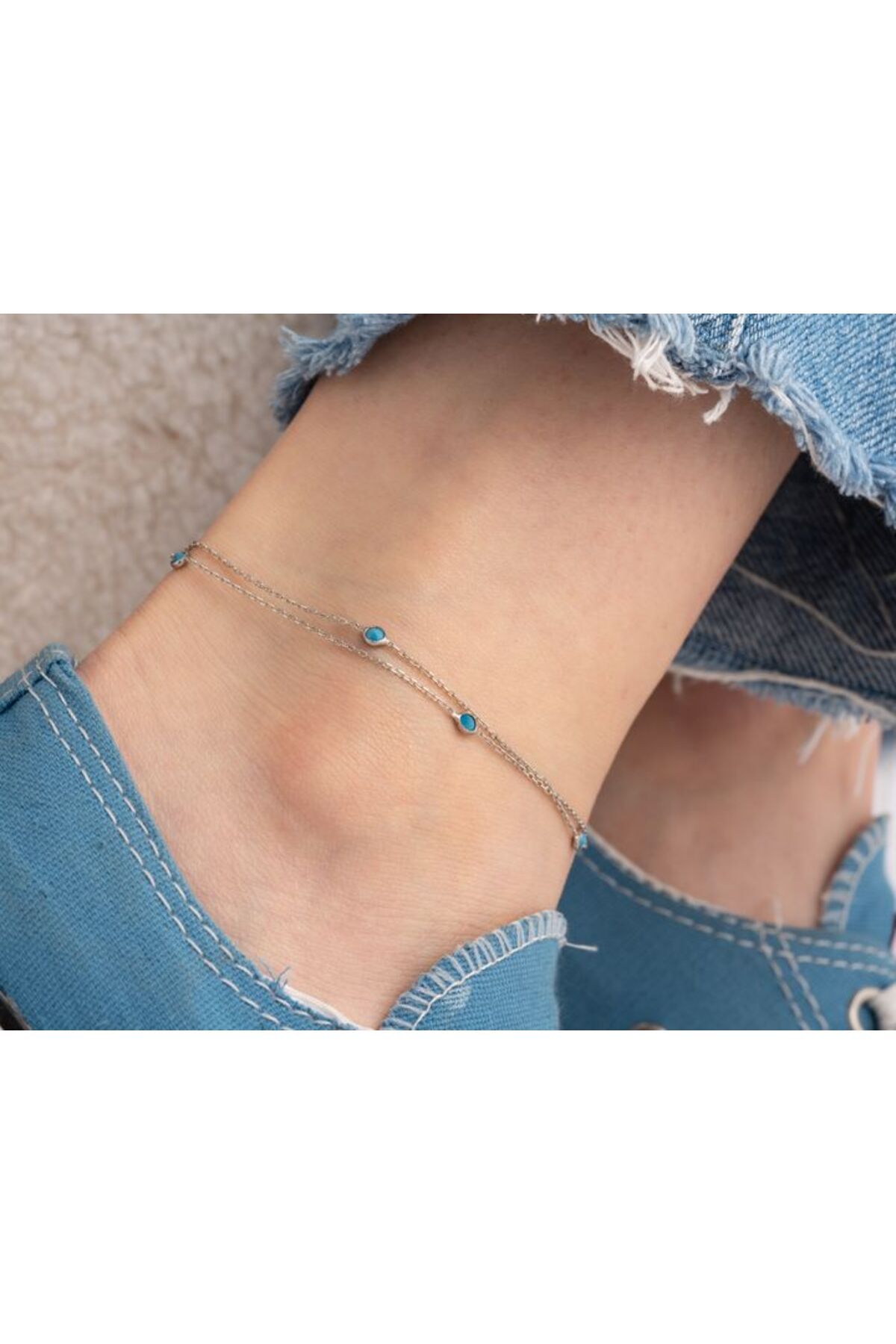 ANGORA GÜMÜŞ Blue Stone Anklet: Captivating Azure Charm on Your Ankle