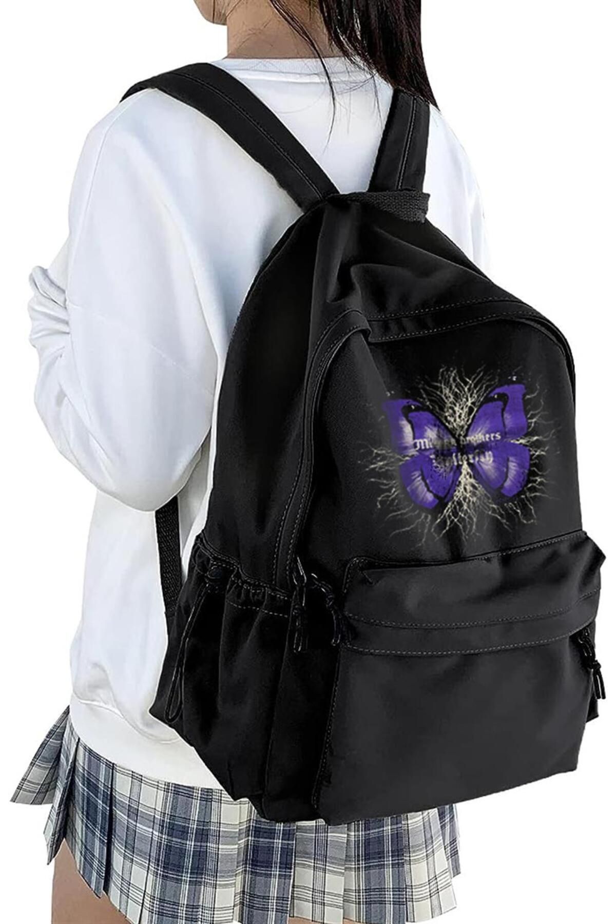 Touz Moda dompuleri moda Butterfly Baskılı Unisex Sırt Çantası