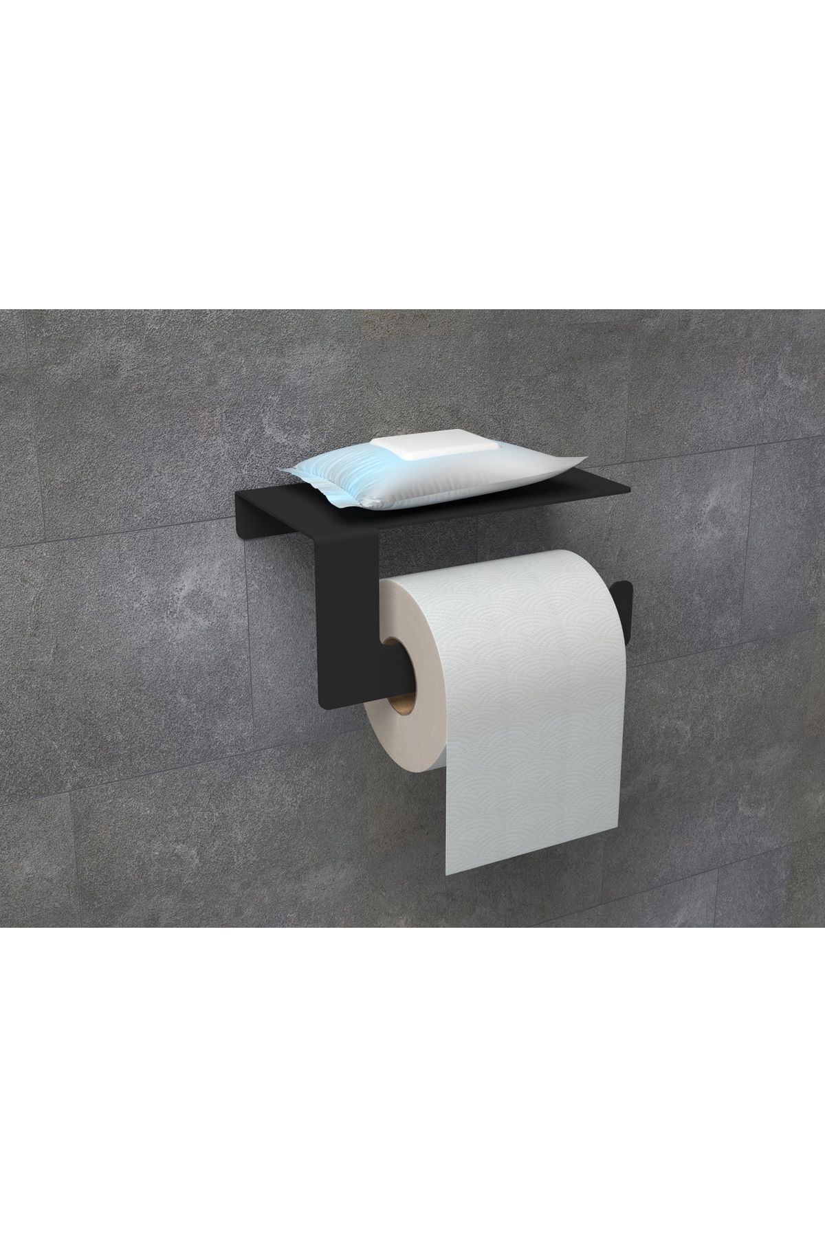 kraker Metal Mat Siyah Telefon Raflı Tuvalet Kağıtlık