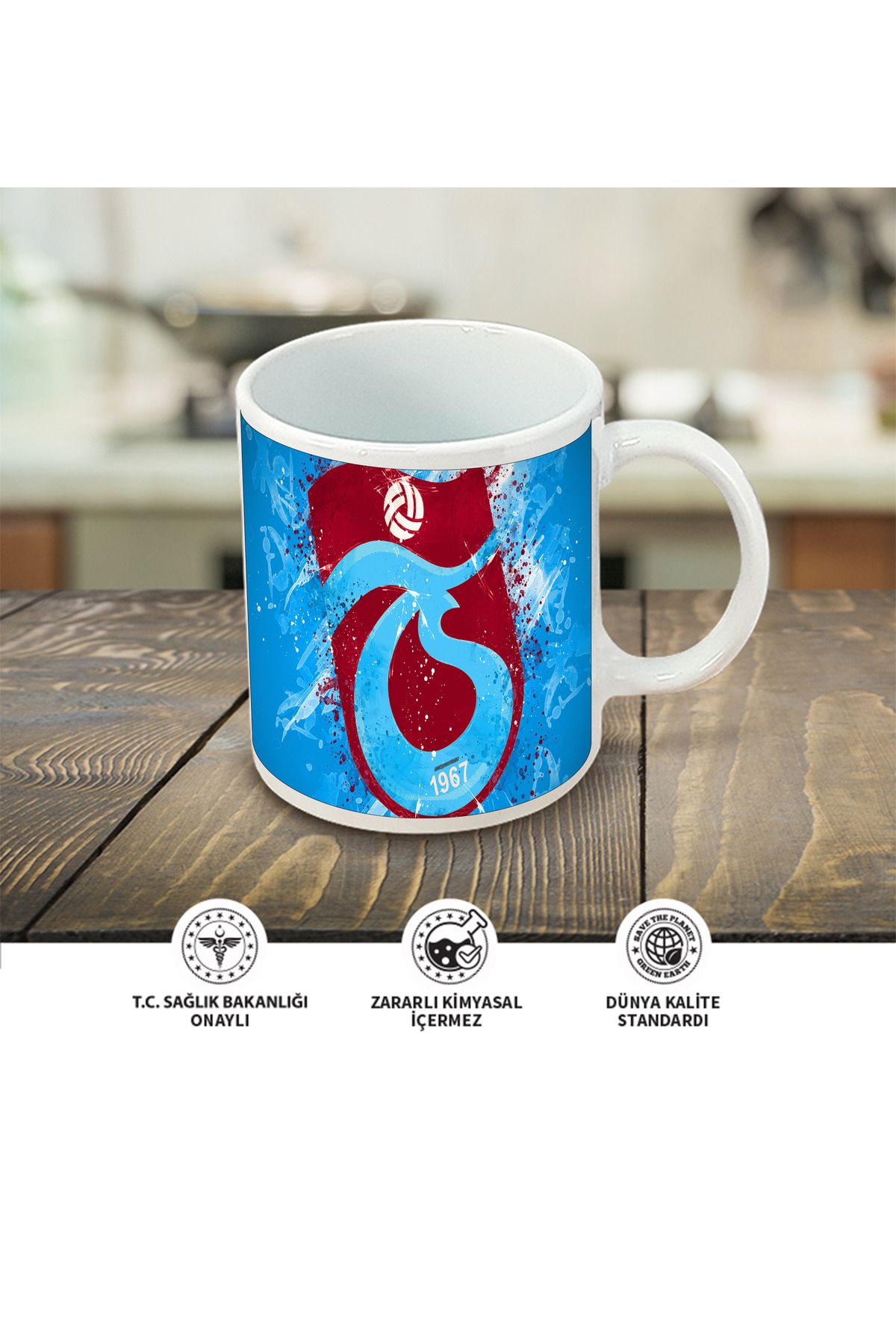 Atölyehane Trabzonspor tasarımlı içi ve kulbu renkli porselen kupa bardak