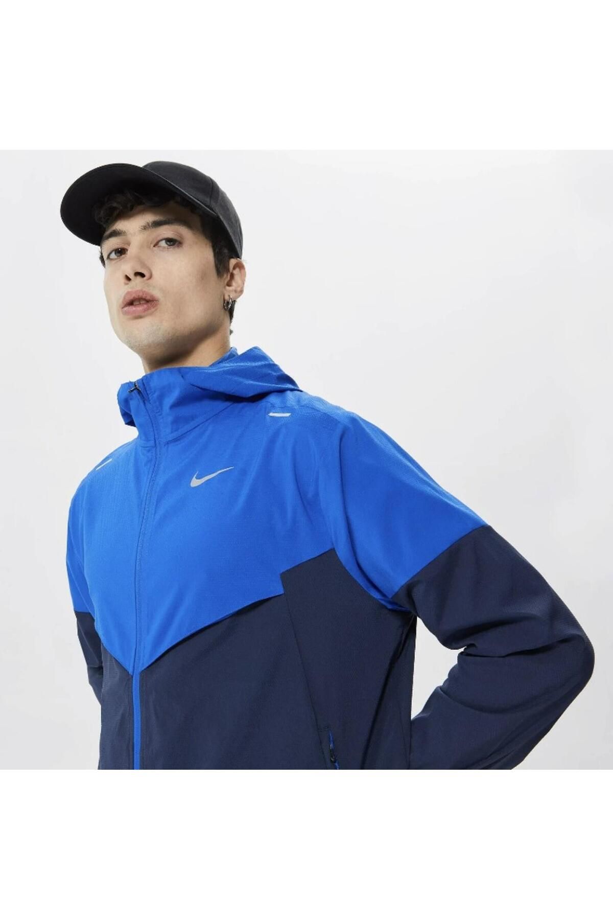 Nike Repel Wind Runner Erkek Mavi Yağmurluk-Rüzgarlık ceket (bol kesim)