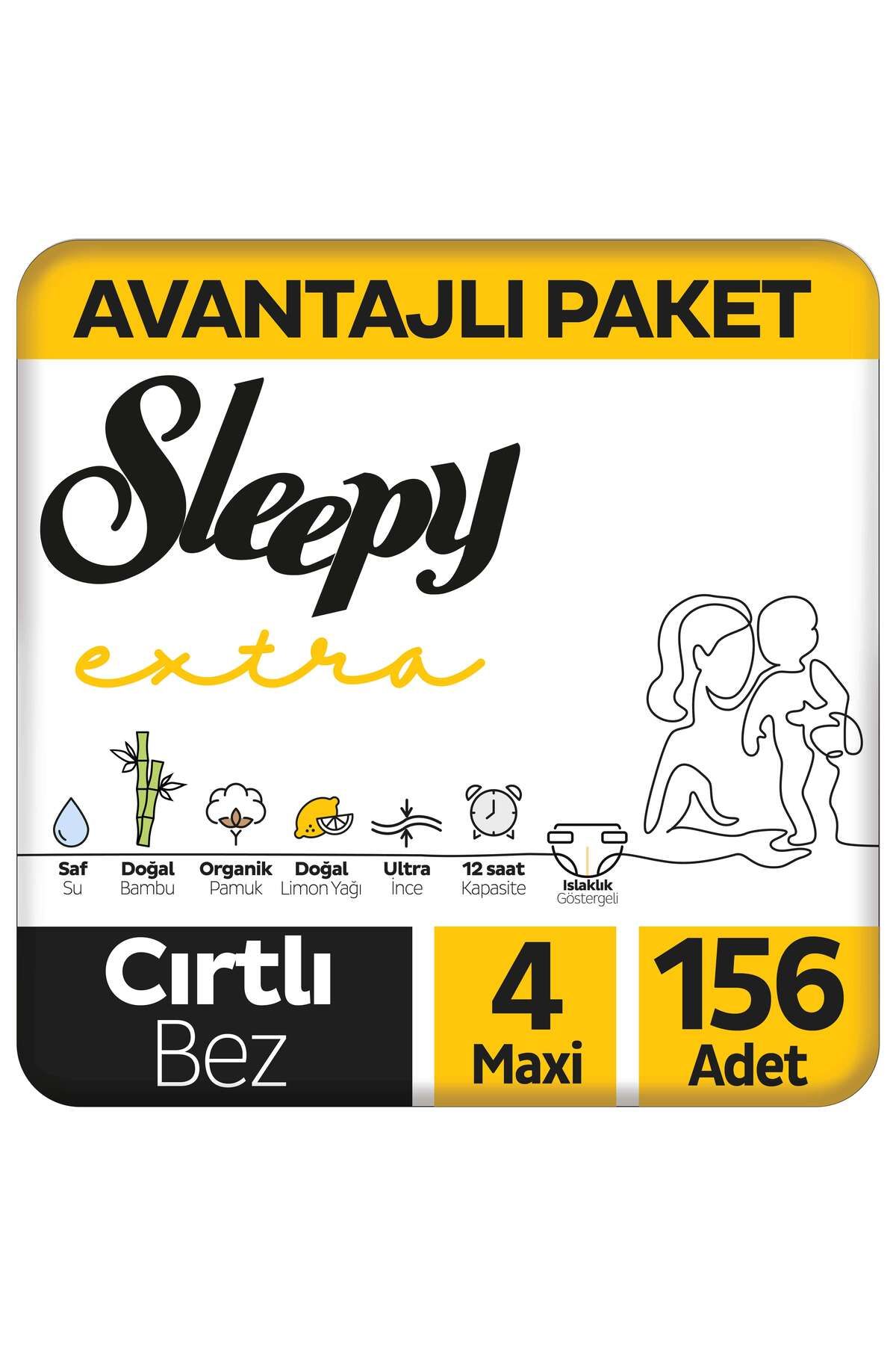 Sleepy Extra Günlük Aktivite Avantajlı Paket Bebek Bezi 4 Numara Maxi 156 Adet