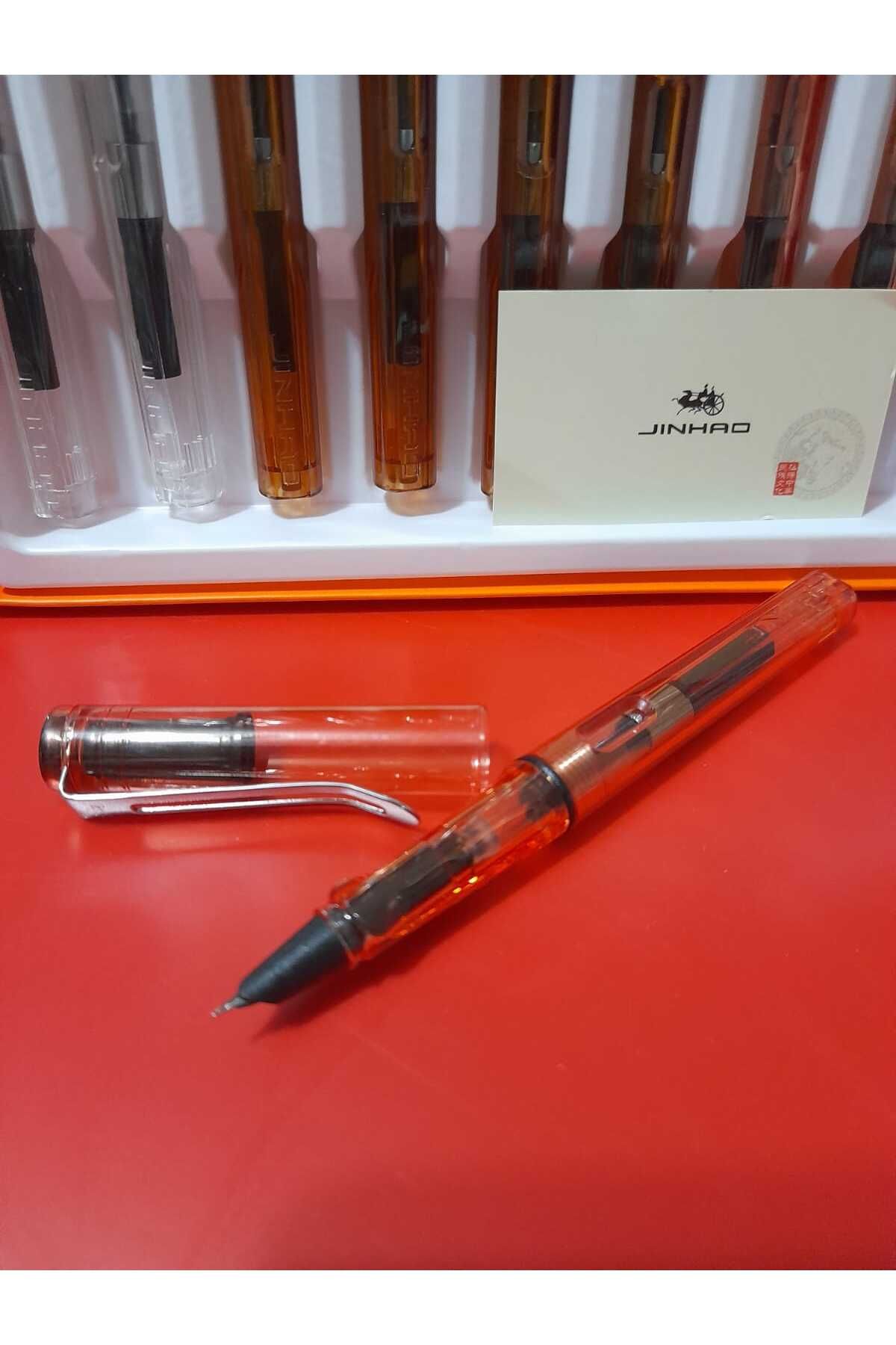 jinhao dolma kalem 0,38mm extra ince uç şeffaf gövde TURUNCU,mürekkep ve kartuşla kullanılabilir