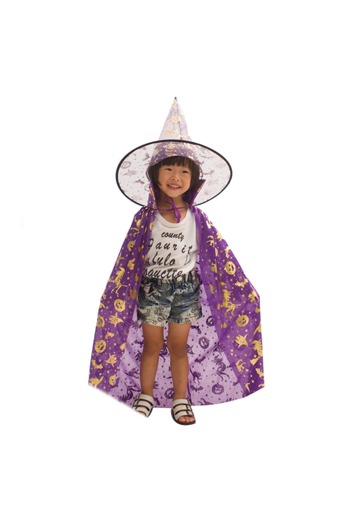 Big Party Halloween Çocuk Pelerin Şapka Set Renkli 80 cm Mor