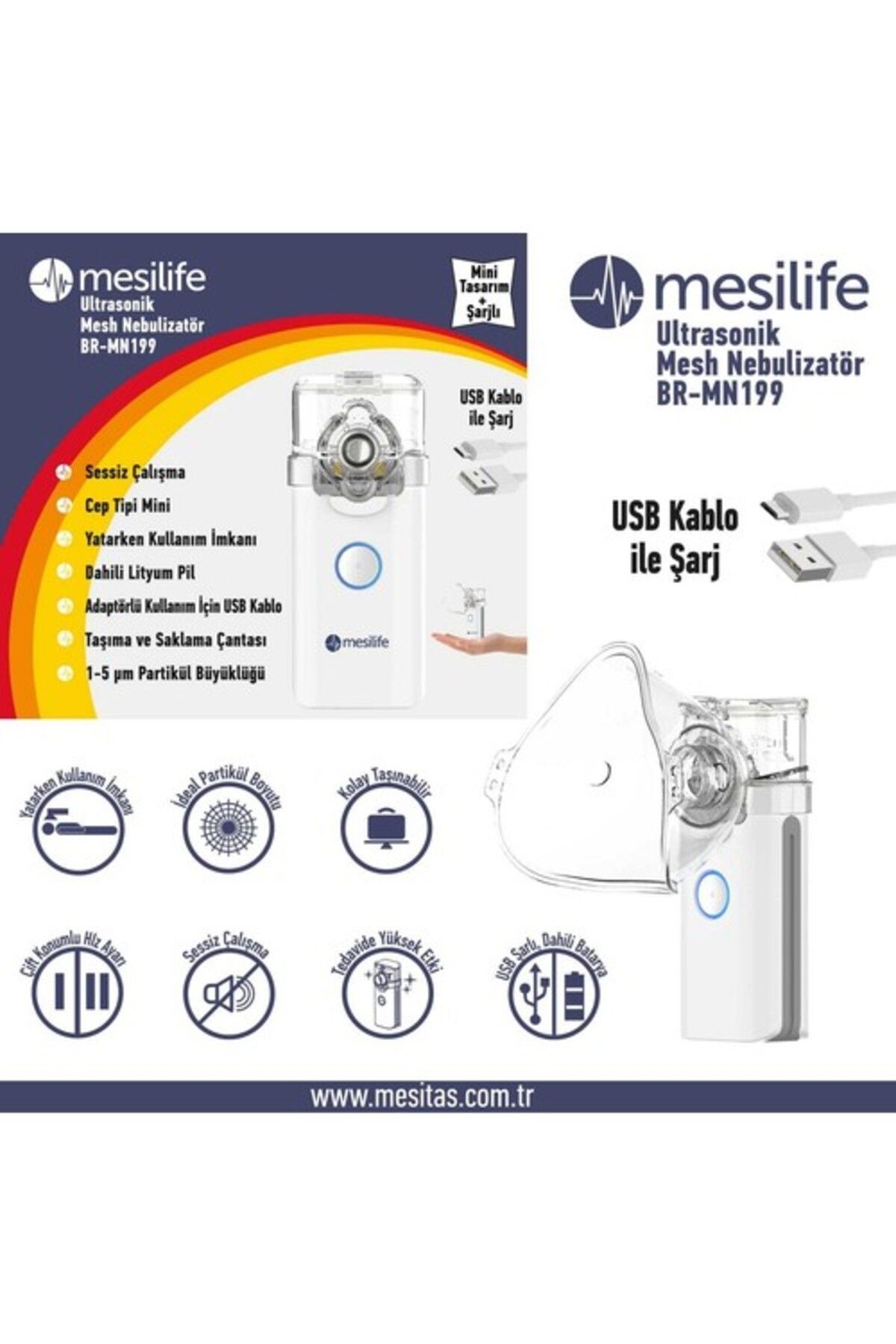 Mesilife Taşınabilir Mini Mesh Nebulizatör Br-mn199 Sessiz Ve Yatarken Kullanım Imkanı