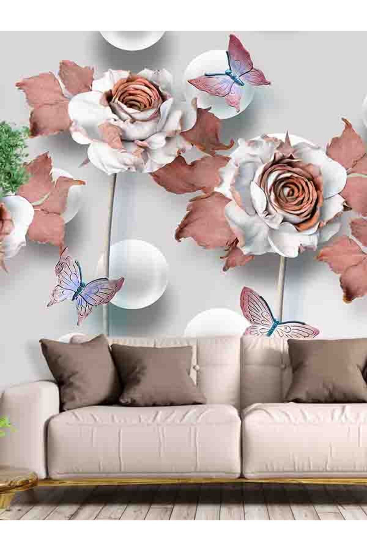 dreamwall 3D Çiçek Ve Kelebek Deseni Silinebilir Sağlıklı Tekstil Duvar Kağıdı