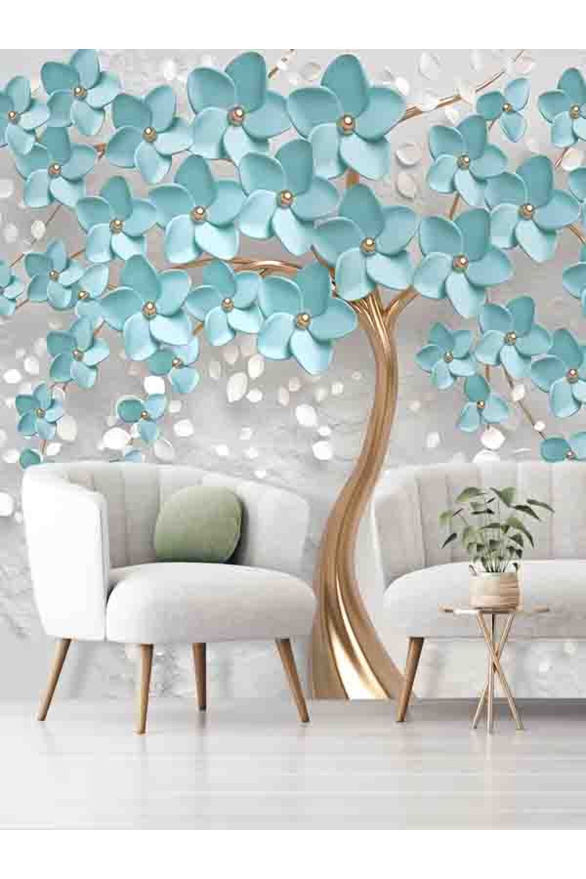 dreamwall 3D Çiçekli Ağaç Desenli Silinebilir Sağlıklı Tekstil Duvar Kağıdı