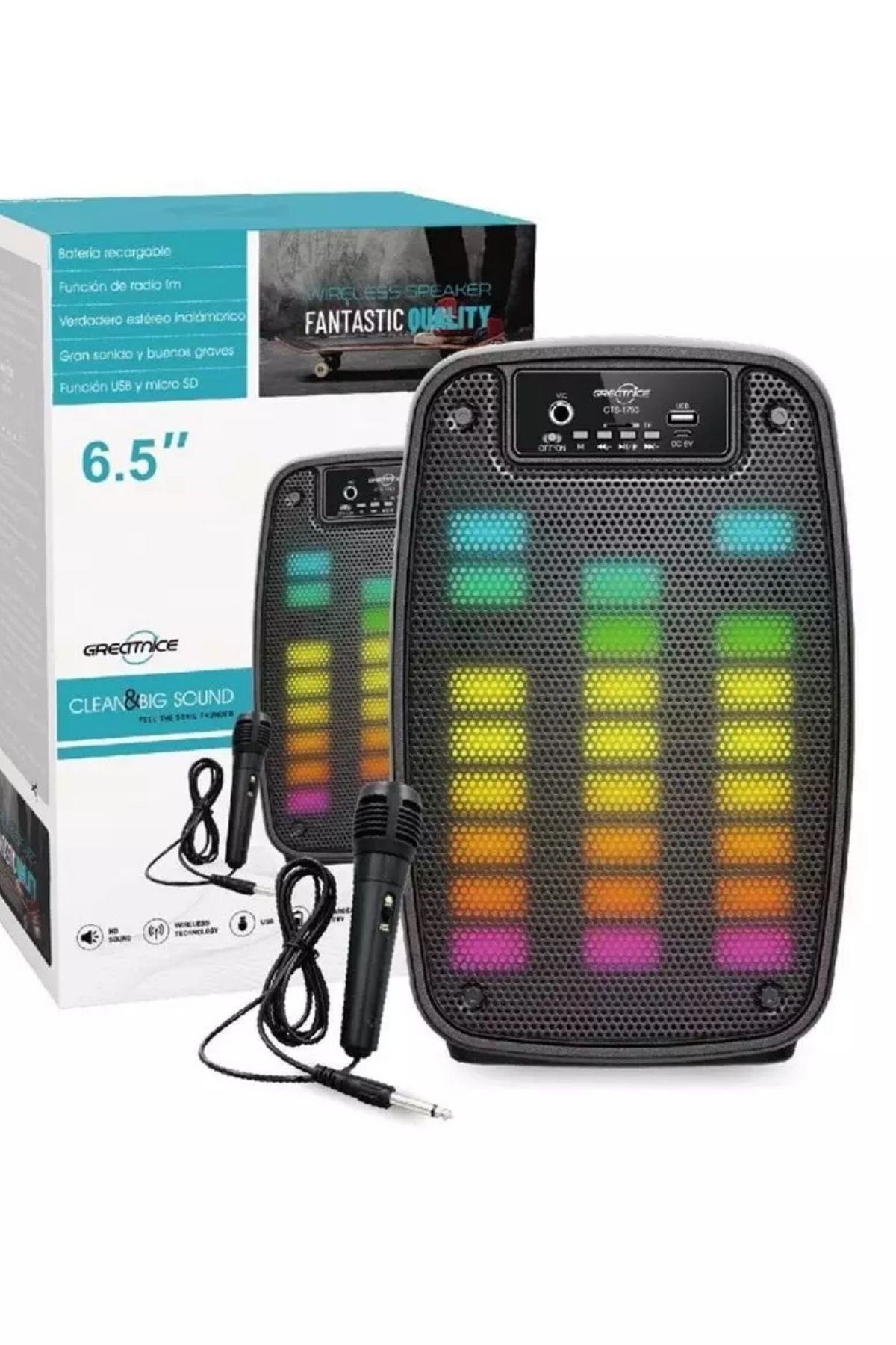 Zineets Işıklı Büyük Boy Party Box Bluetooth Hoparlör Taşınabilir Şarjlı Ses Sistemi Radyolu Karaoke Bass