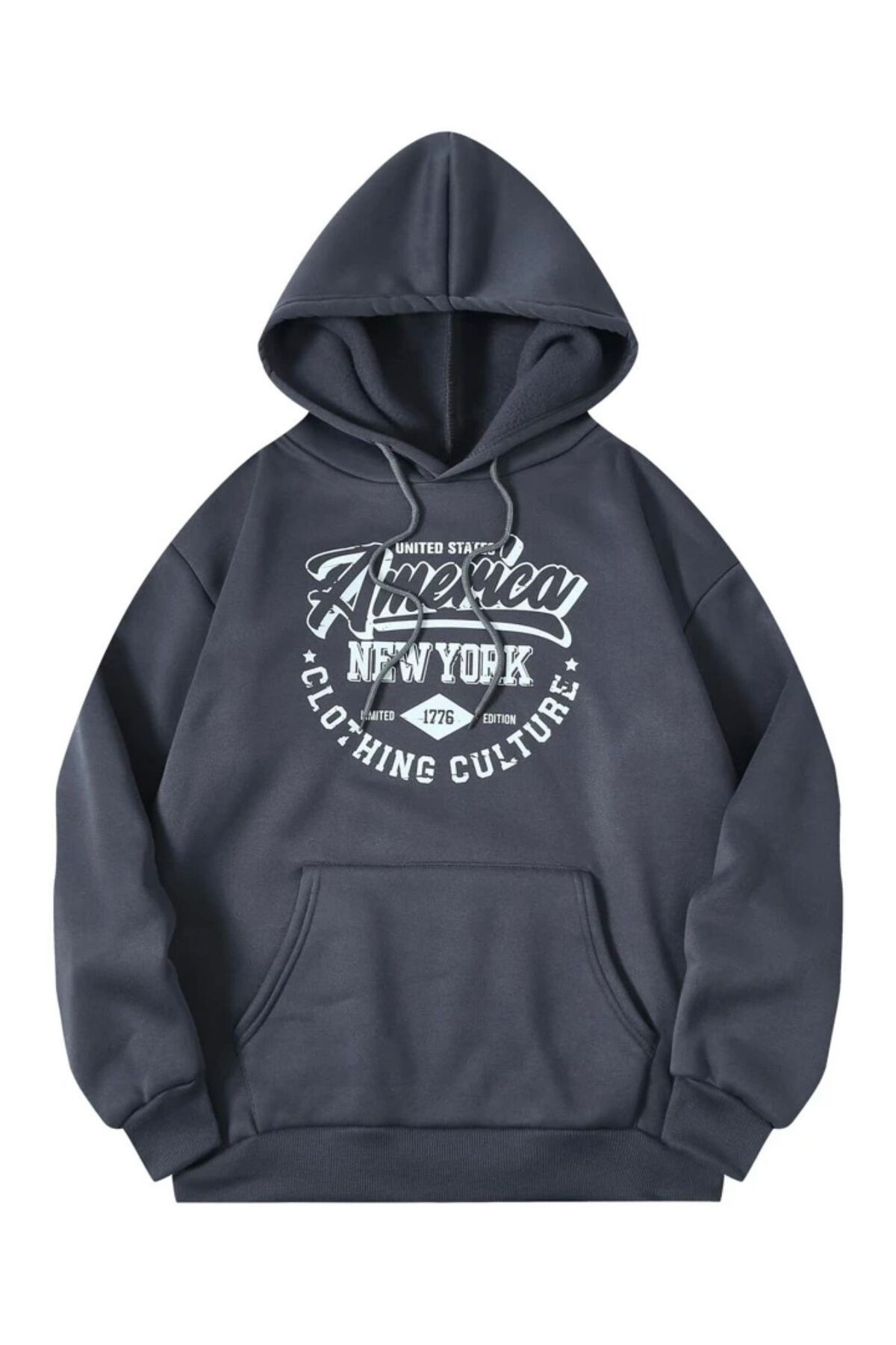 AFROGİYİM Unisex Newyork Clothing Culture Baskılı Polar Kapüşonlu Sweatshirt