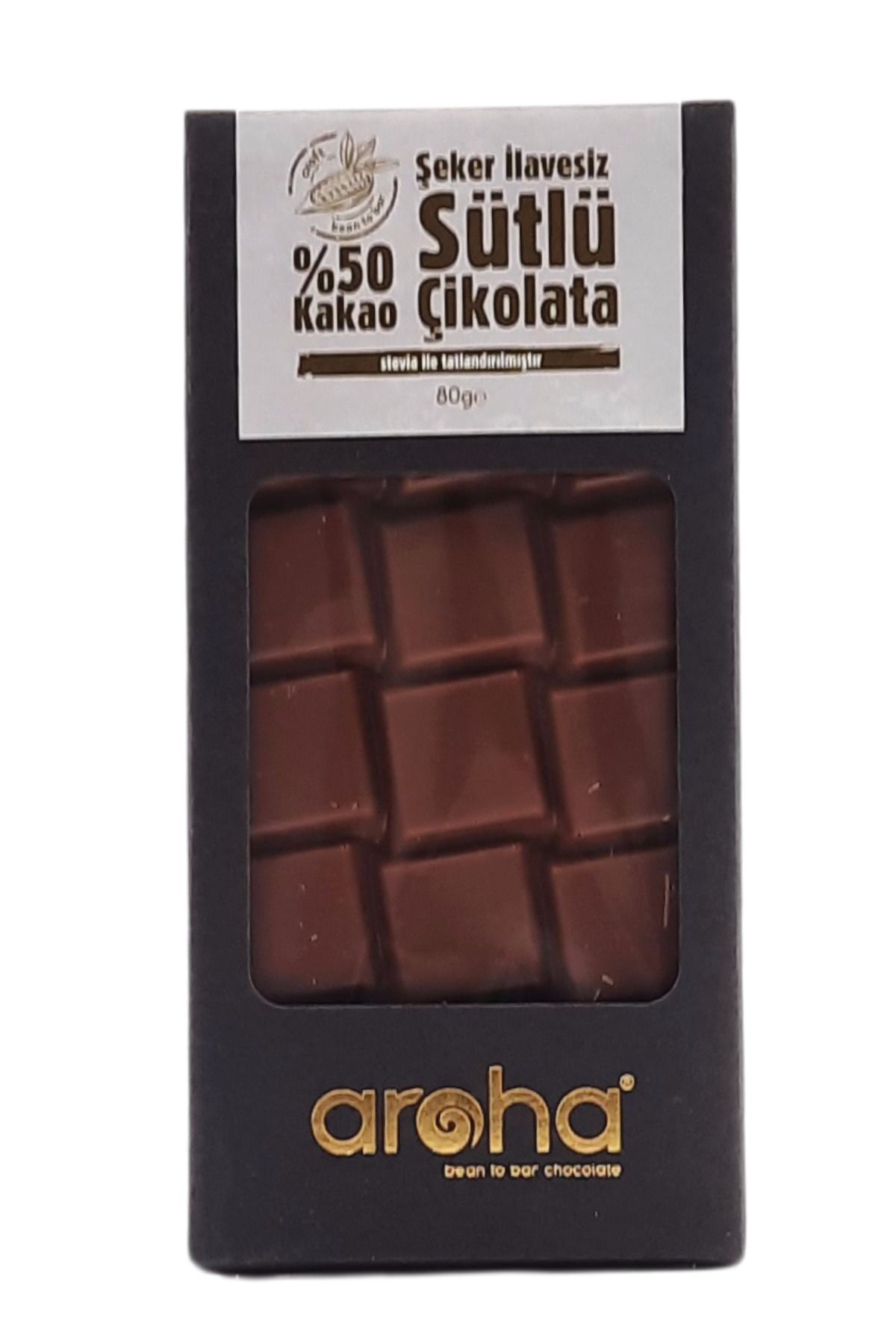 AROHA Şekersiz Stevialı Sütlü Diyet Çikolata - %50 Kakao (ketojenik Çikolata)
