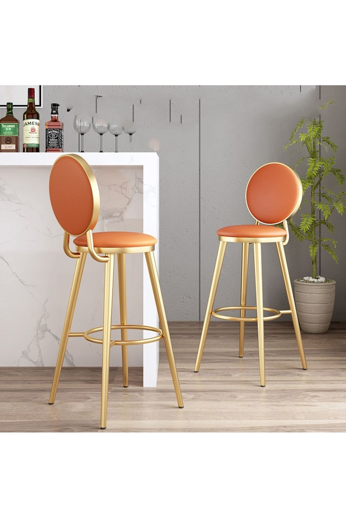 J&S QUALİTY Montaj Gerektirmez Hazır Yeni Model Bar Sandalyesiyeni Tasarım Parlak Gold Krom Kaplama