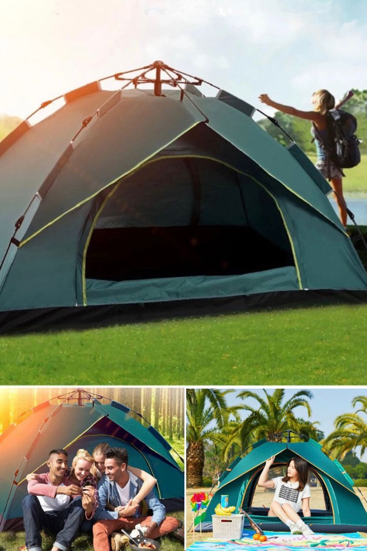 Utelips Taşınabilir Katlanır Tam Otomatik Çadır Kamp Plaj Hızlı Açılan Kamp Çadırı Sıvı Geçirmez Çift Katlı