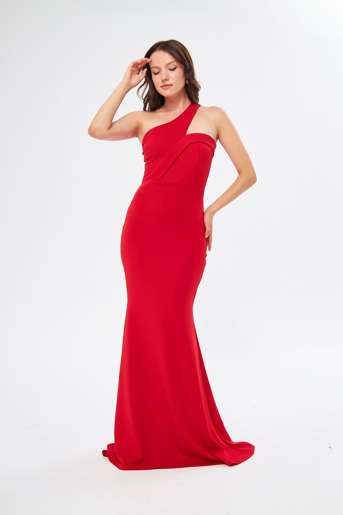 lovebox Kırmızı Esnek Dalgıç Kumaş Çapraz Yaka Askı Tasarım Abiye & Mezuniyet Elbisesi 582211