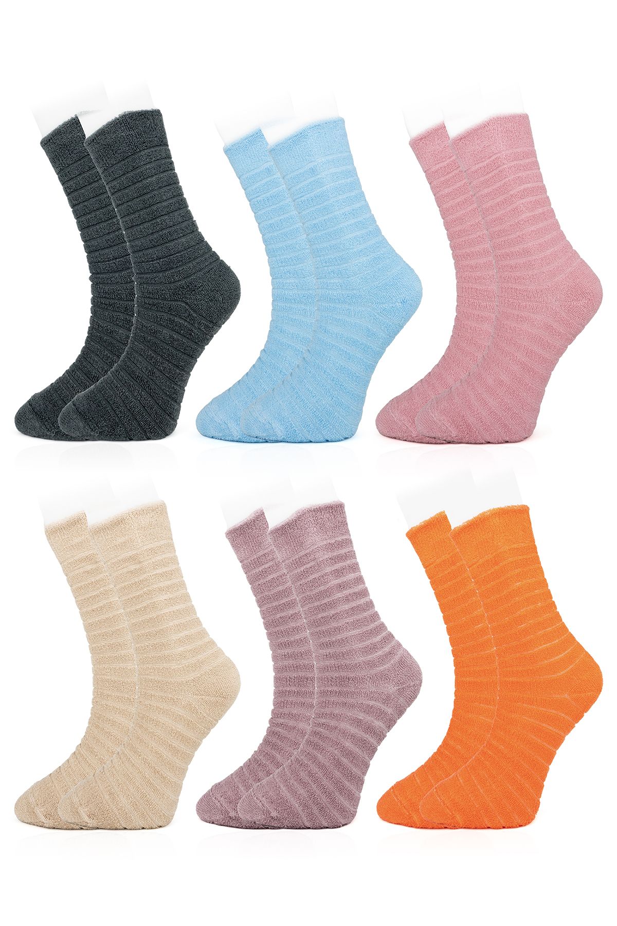 Line Smart 6'lı Kadın Renkli Ters Havlu Kalın Kışlık Soket Çorap