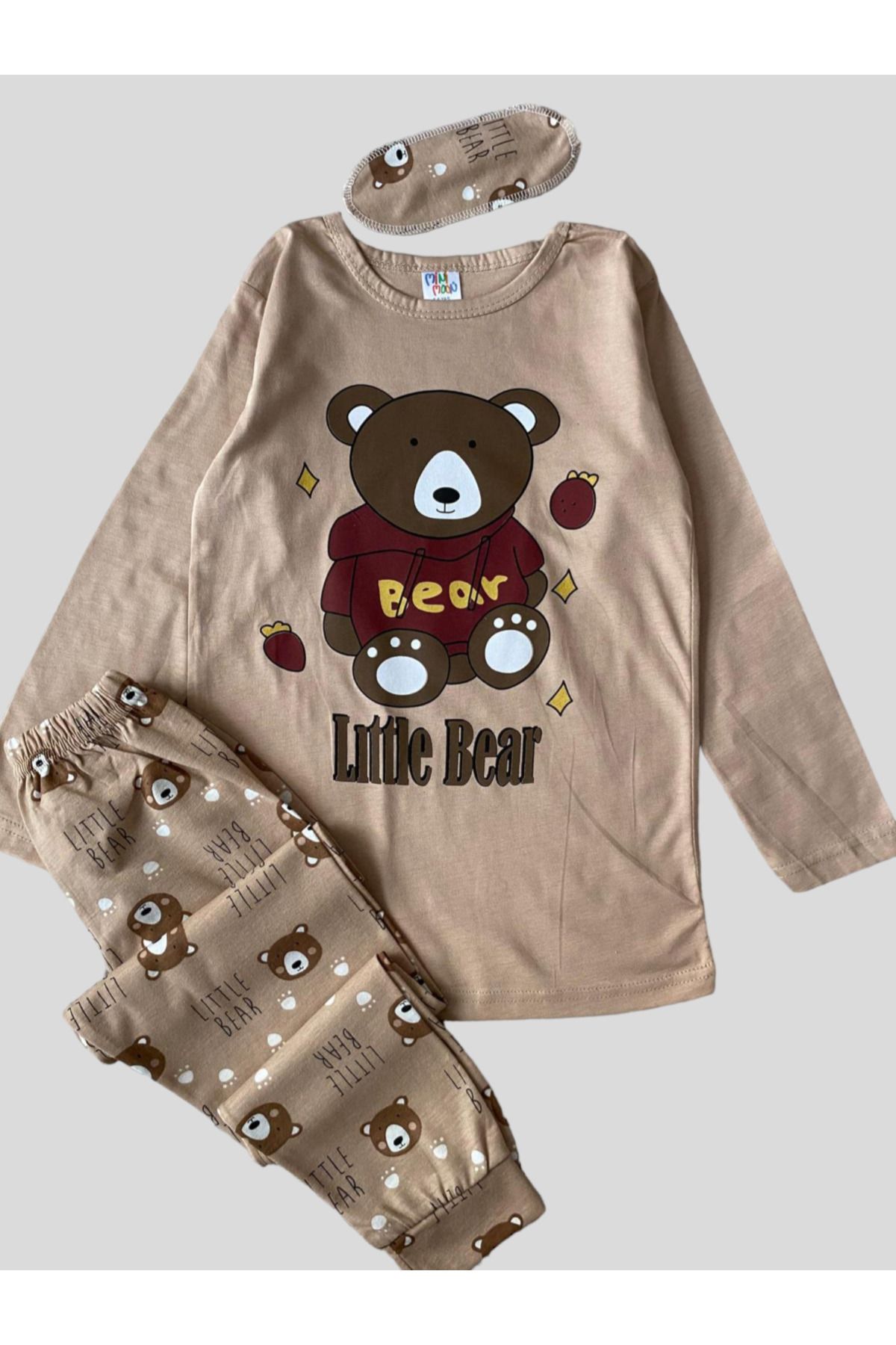 Minimoon Alişş Kids Kız Çocuk Pamuklu Uyku Bantlı Bear Baskılı Pijama Takımı