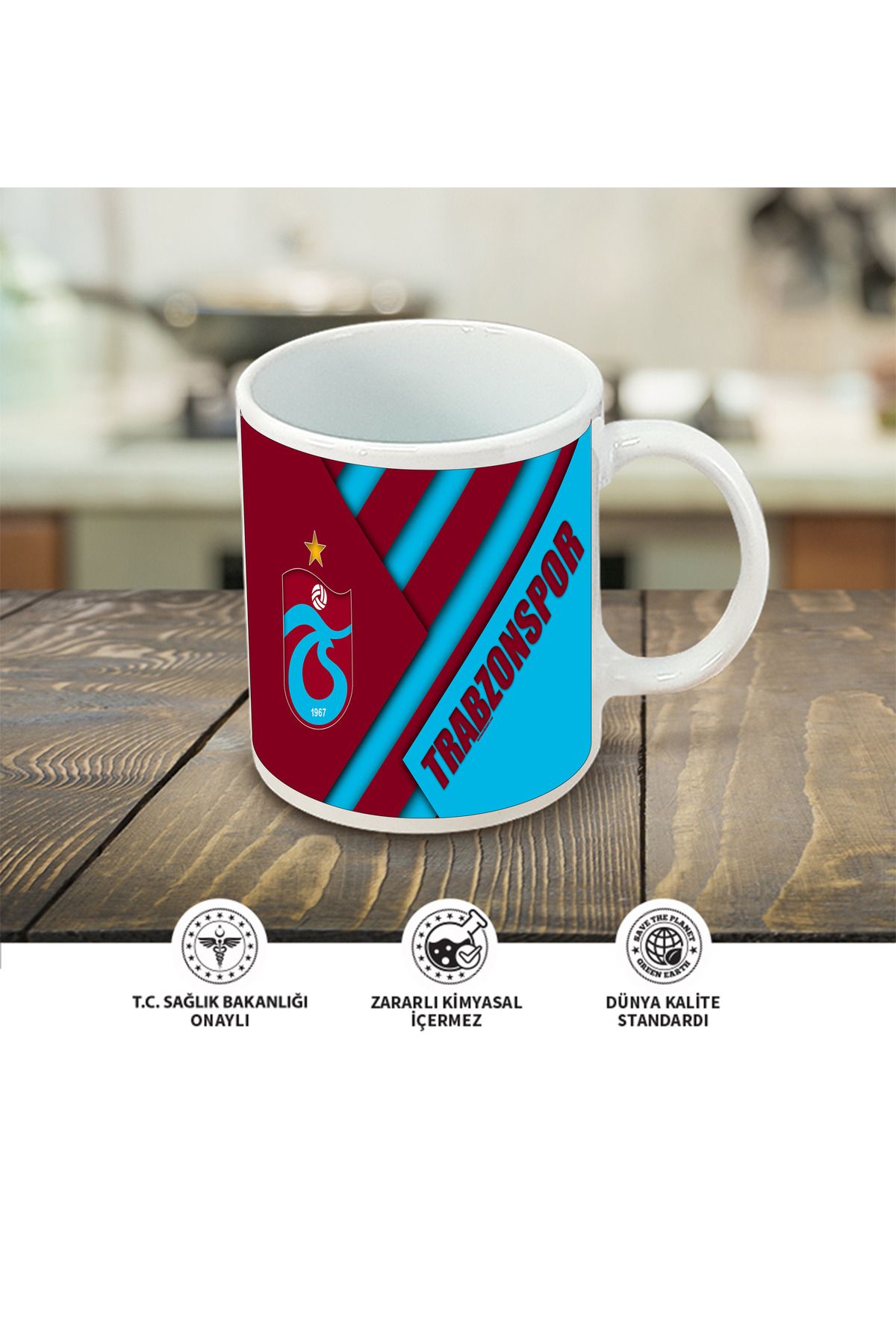 Atölyehane Trabzonspor tasarımlı içi ve kulbu renkli porselen kupa bardak