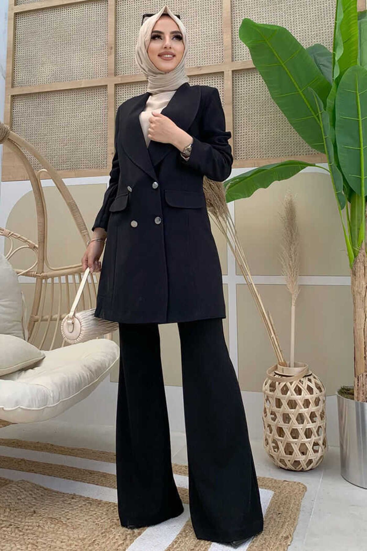 Bym Fashion Cep Görünümlü Ön Düğme Detay Astarlı Ceket 7660 Siyah