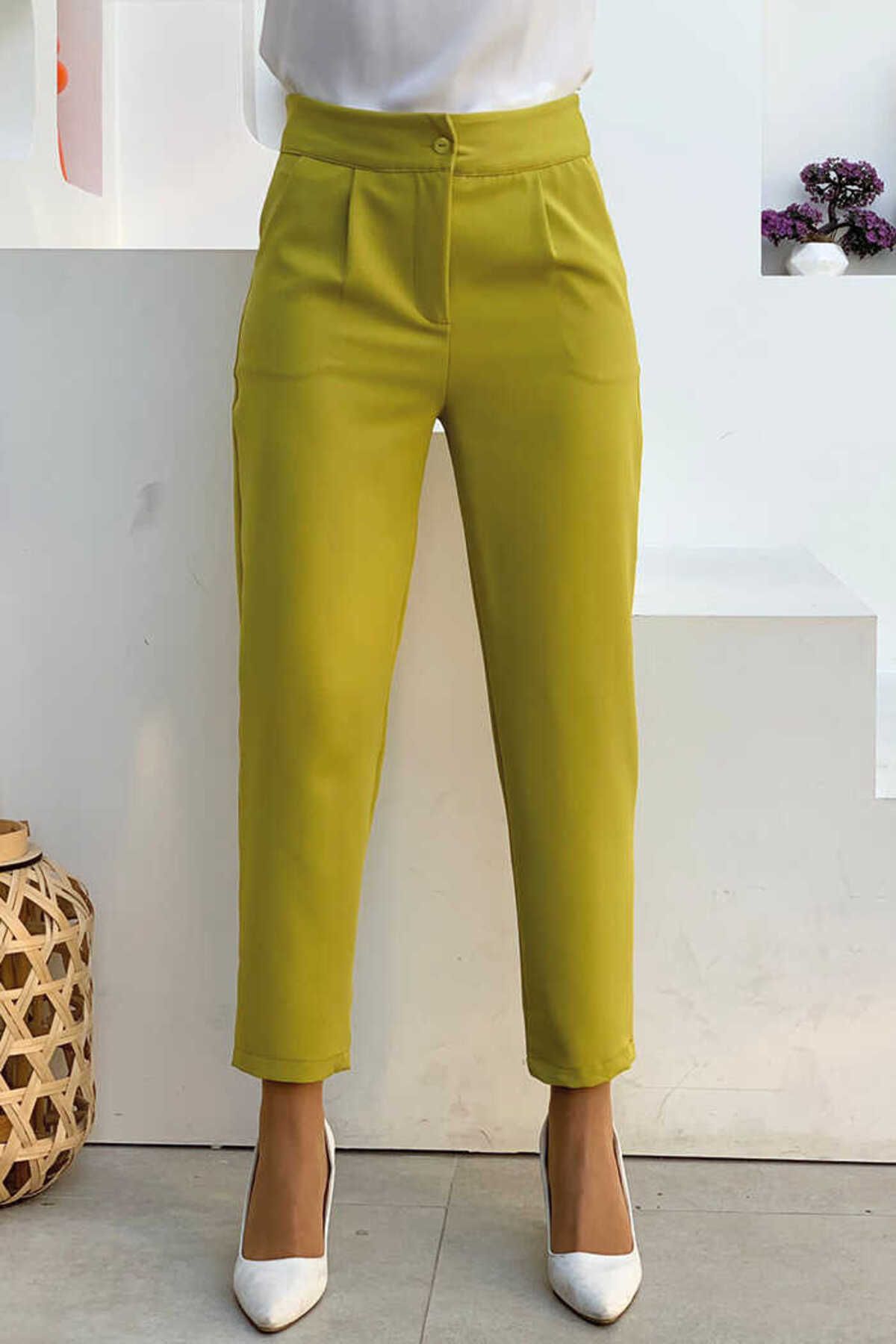 Bym Fashion Fermuarlı Cep Detaylı Kalem Pantolon 0201 Yağ Yeşili