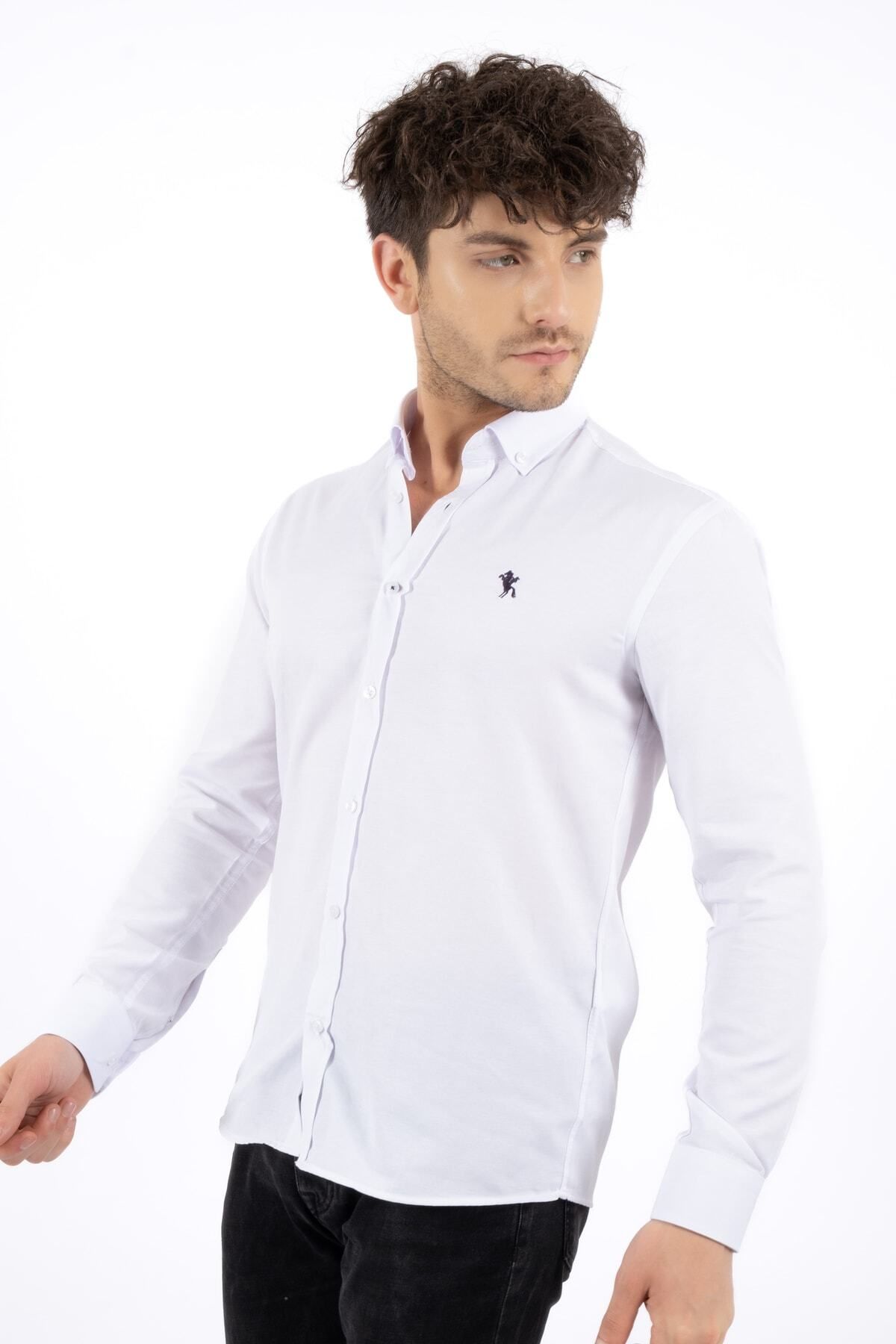 SAMSA Beyaz Kolay Ütülenebilir Oxford Slim Fit Gömlek