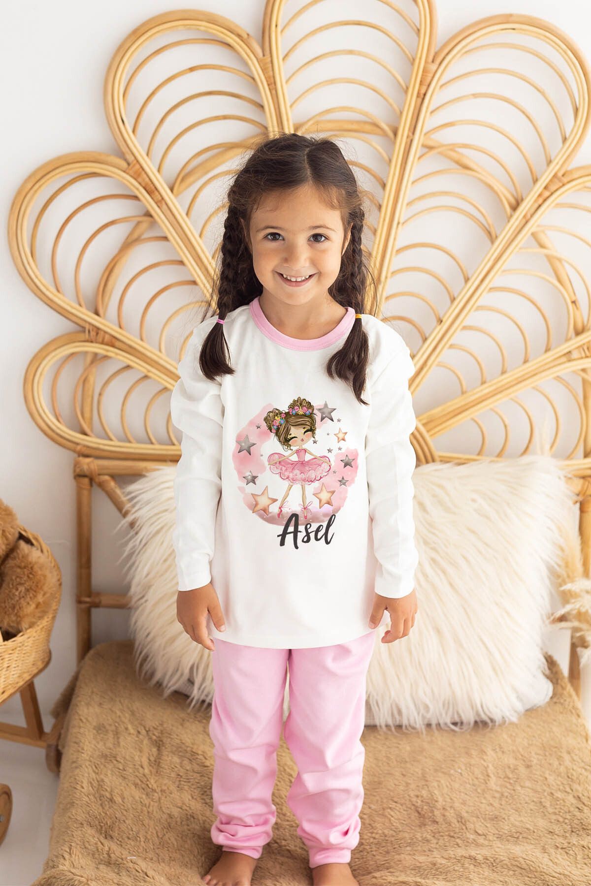 Lilabio İsme Özel Kız Çocuk Pijama Takımı %100 Organik Pamuk