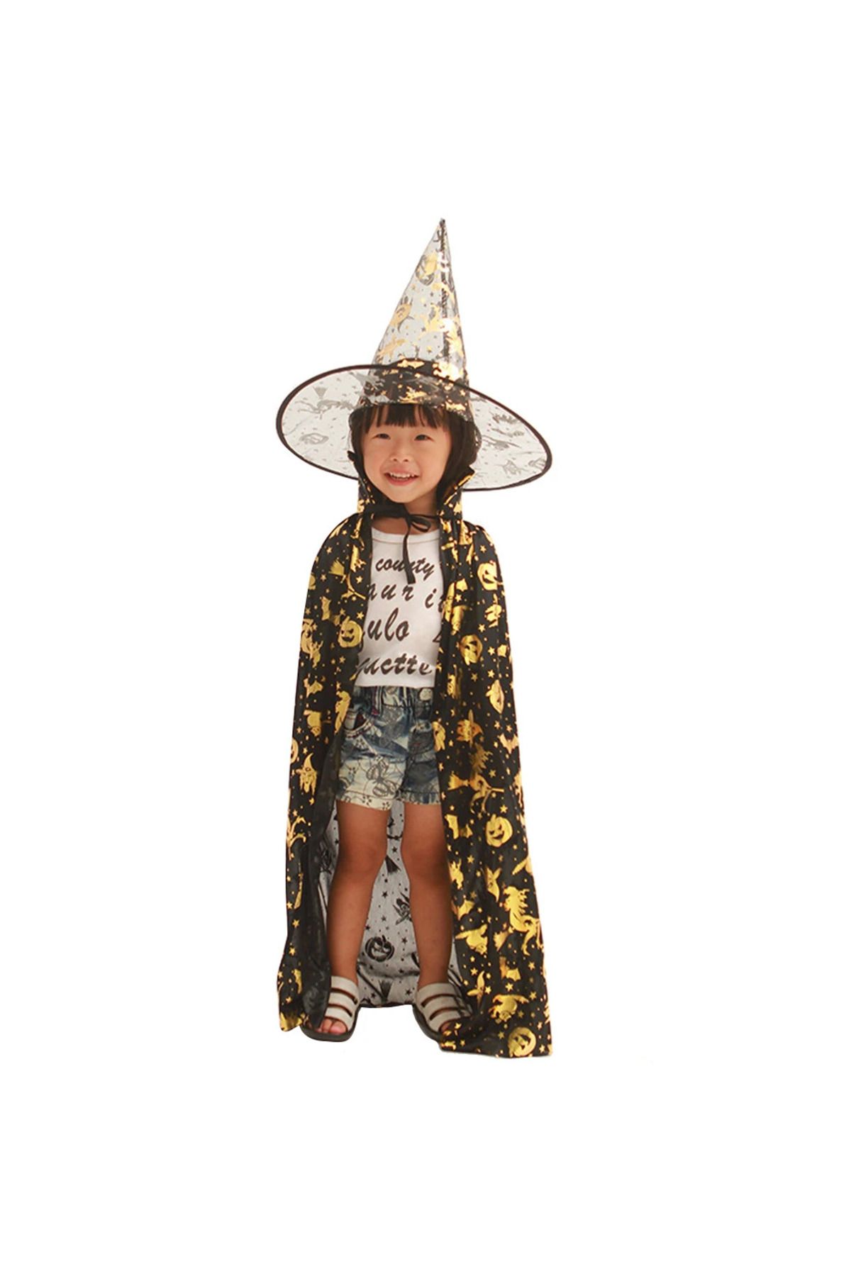 Big Party Halloween Çocuk Pelerin Şapka Set Renkli 80 cm Siyah